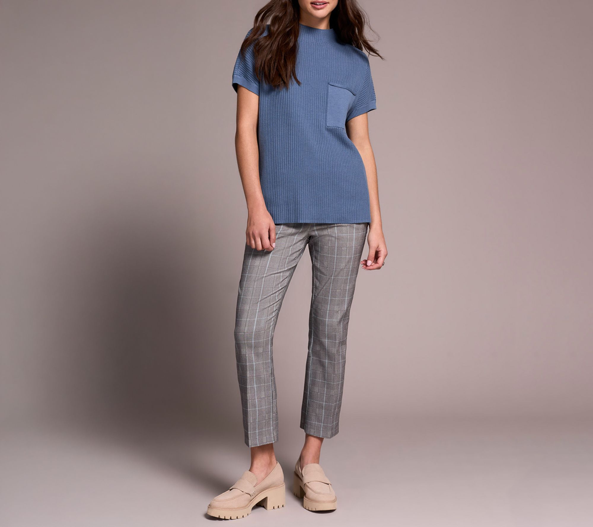 Tribal Cotton Mock Neck Cap Short Sleeve Sweater