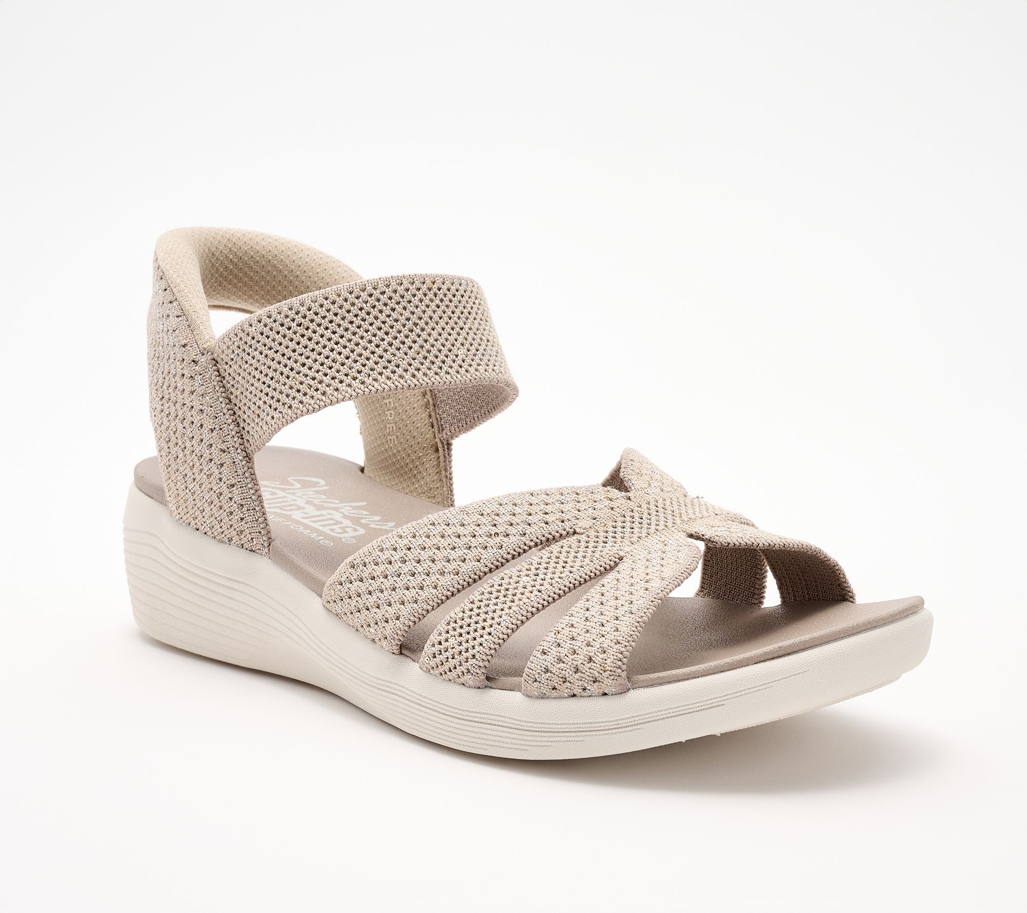 Skechers Slip-ins Sequin Knit Strappy Wedge Sandals