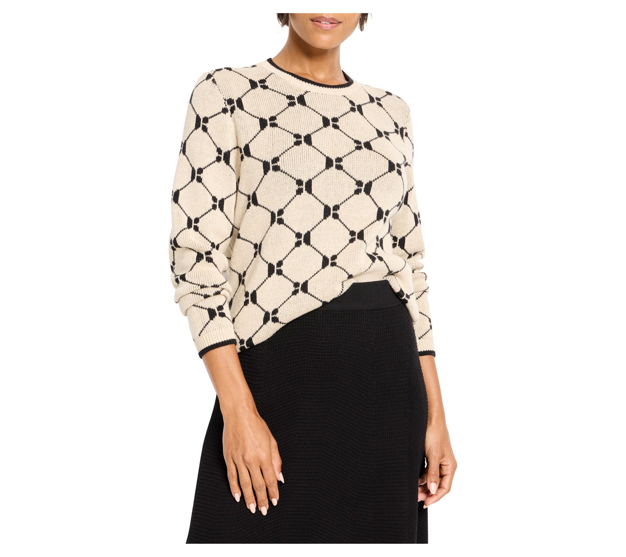 NIC+ZOE Geo Argyle Doubleknit Sweater