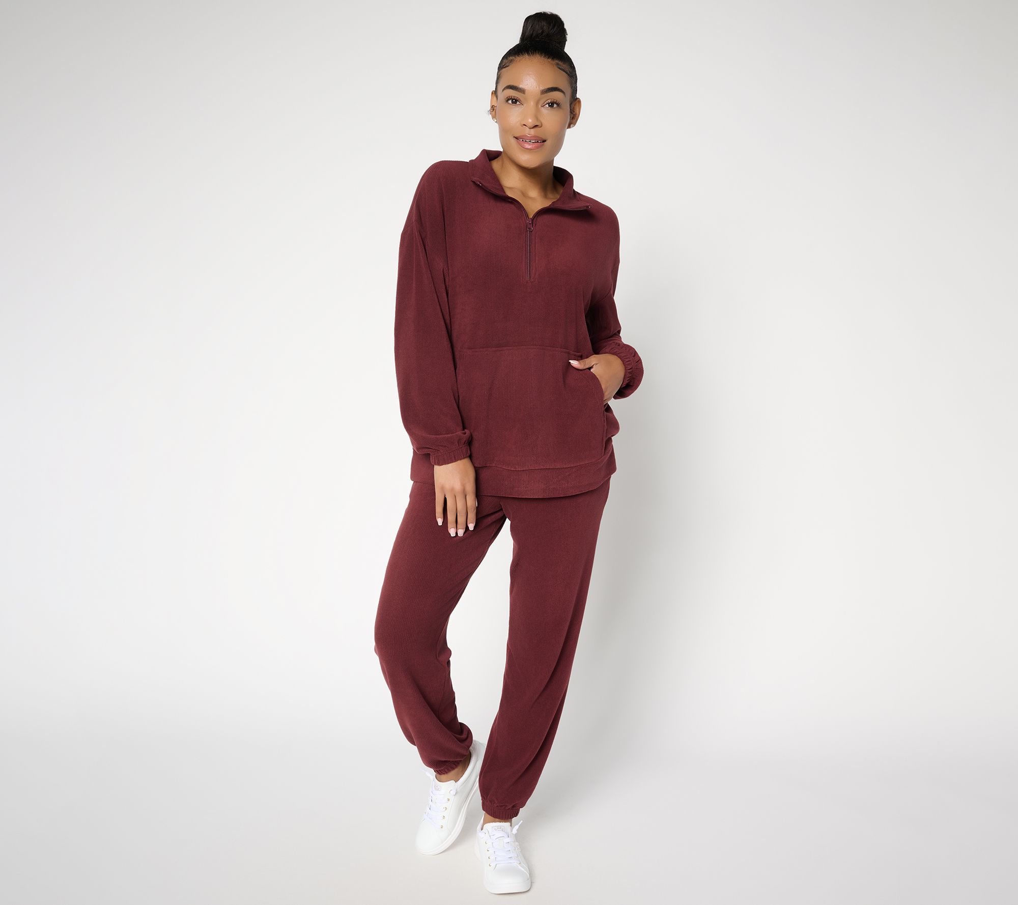 "As Is" Berkshire Homewear Dobby Rib Microfleece 1/4 Zip Set