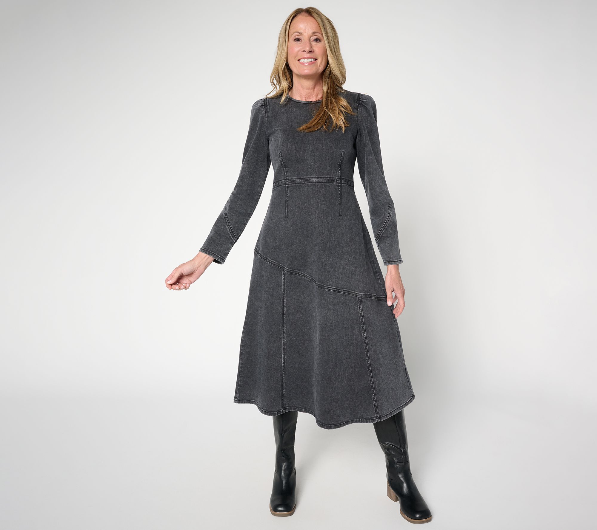 "As Is" Peace Love World Black Label Petite Denim Midi Dress