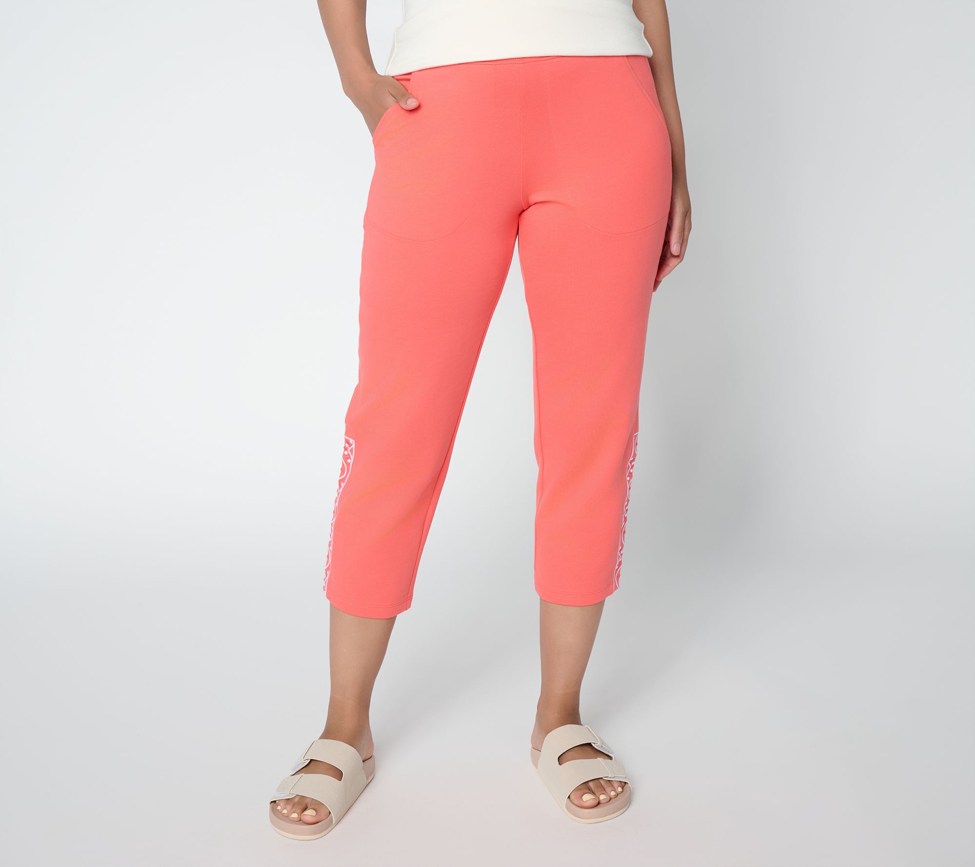 Denim & Co. Active Regular French Terry Crop Pants w/ Embroidery