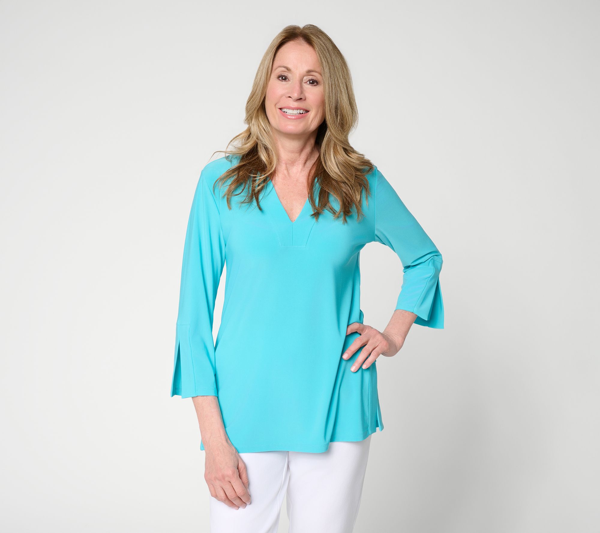 Dennis Basso Petite Italia Knit Print & Solid Tunic Top