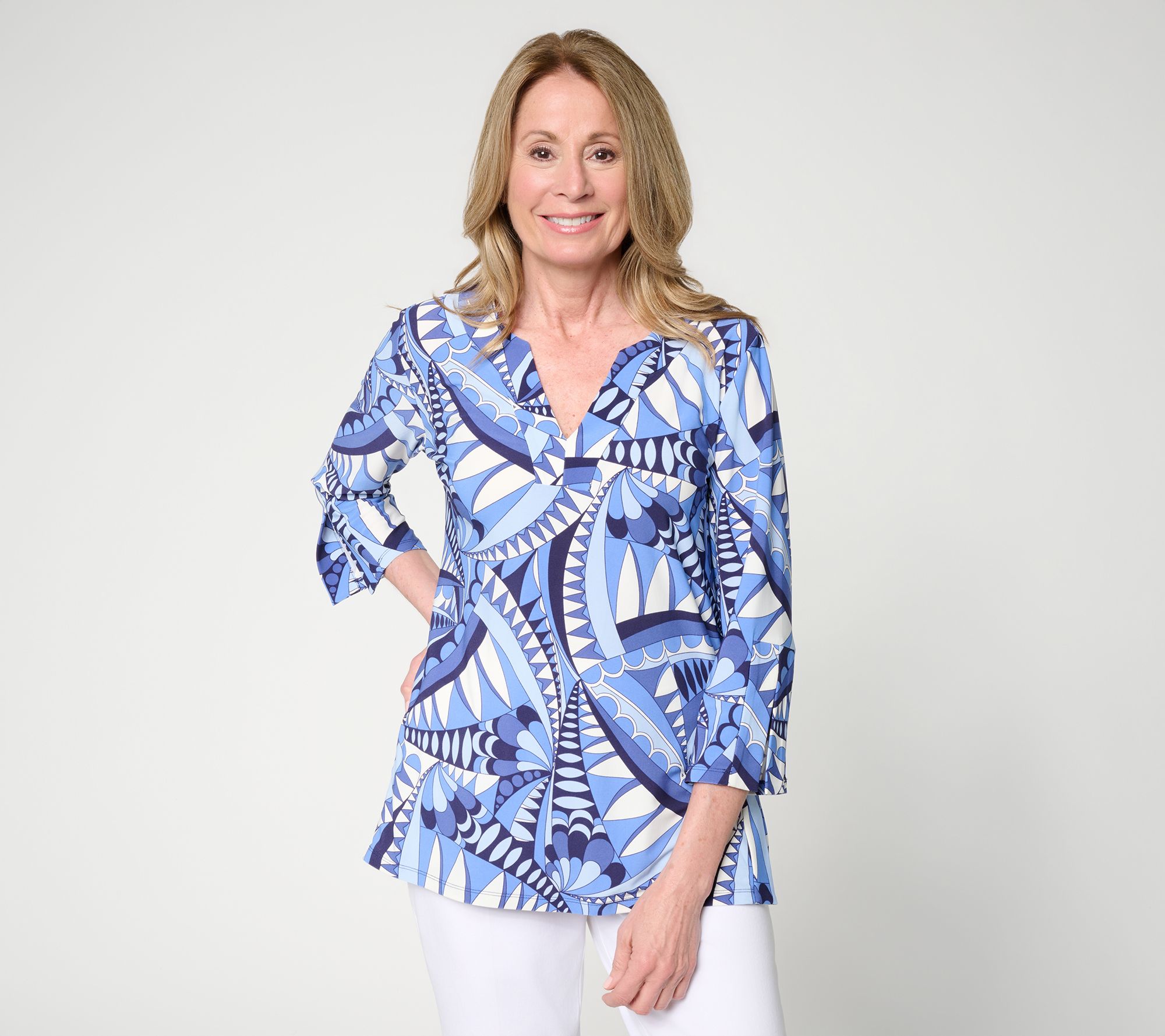 Dennis Basso Petite Italia Knit Print & Solid Tunic Top
