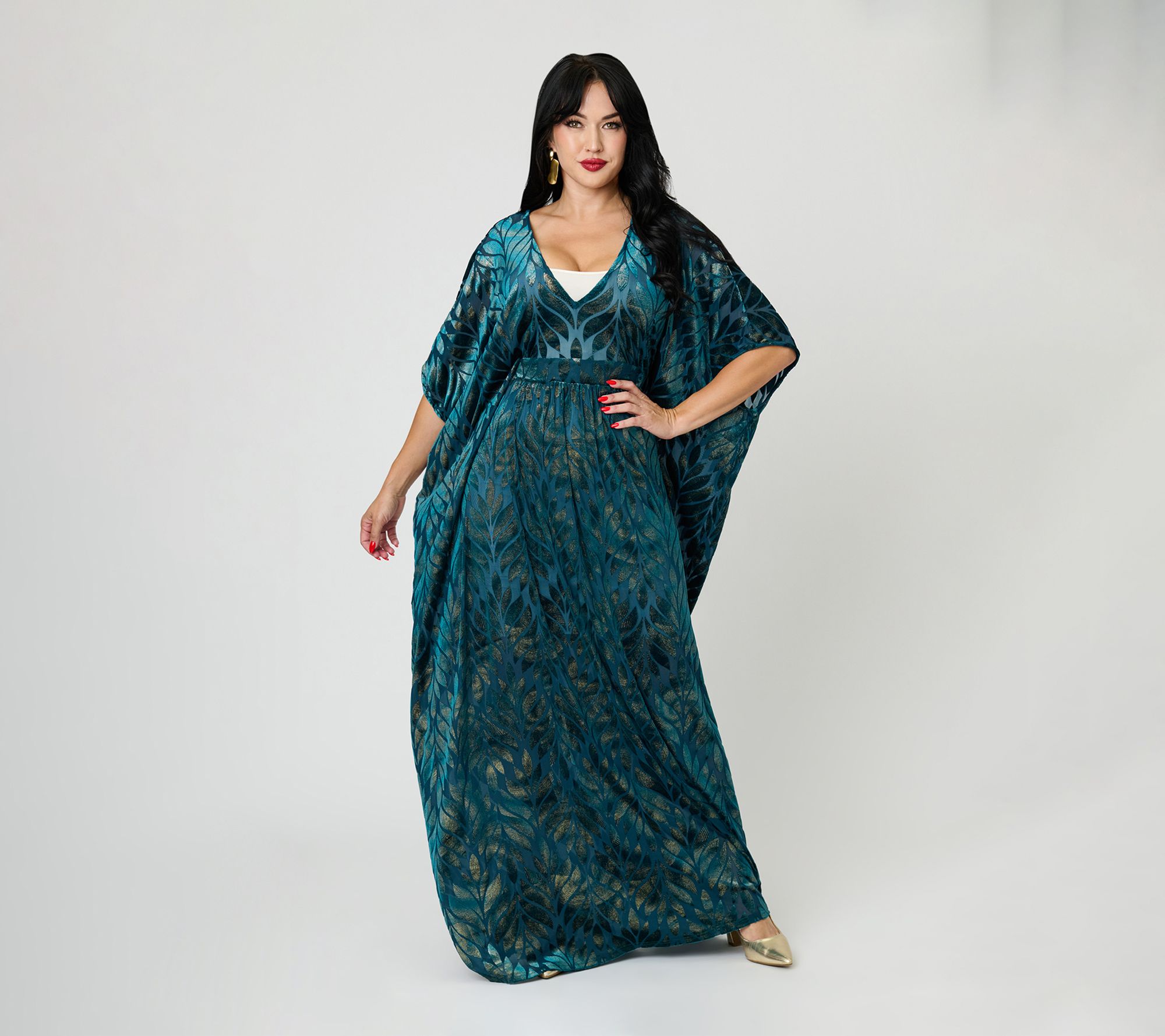 Unique Vintage Teal Leaf Burnout Burton Caftan