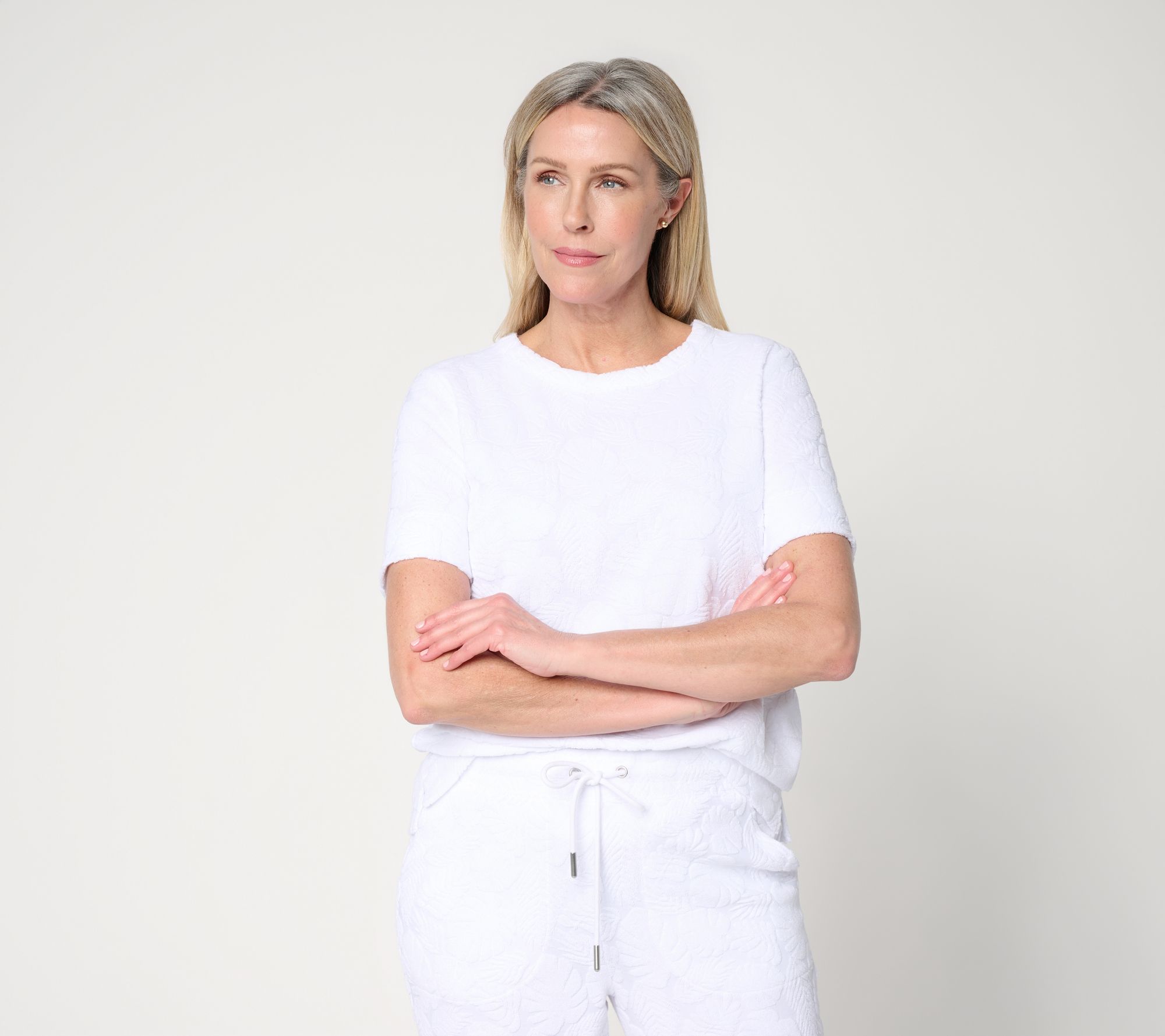 Denim & Co. Beach Towel Terry Short Sleeve Crew Neck Top