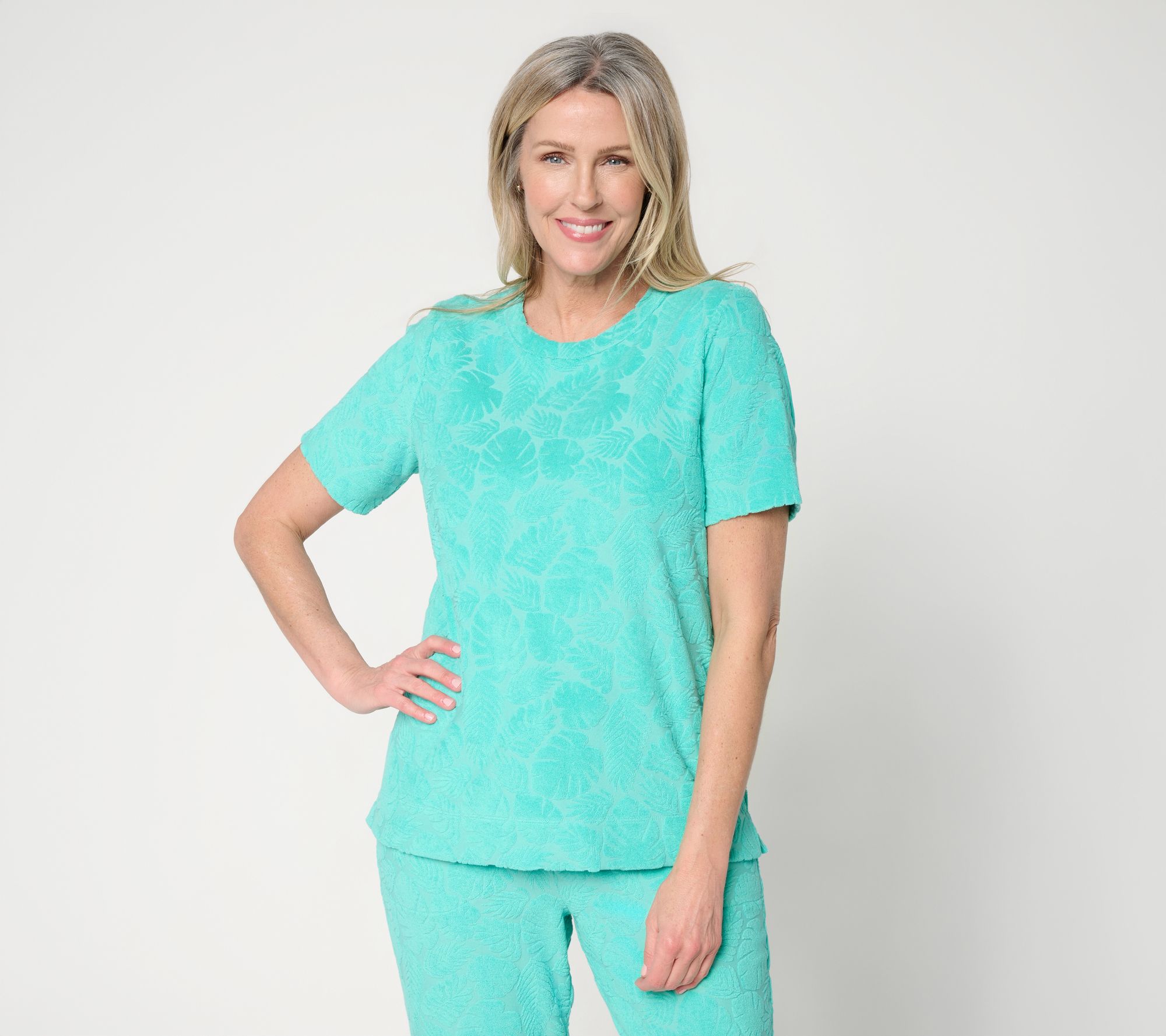 Denim & Co. Beach Towel Terry Short Sleeve Crew Neck Top