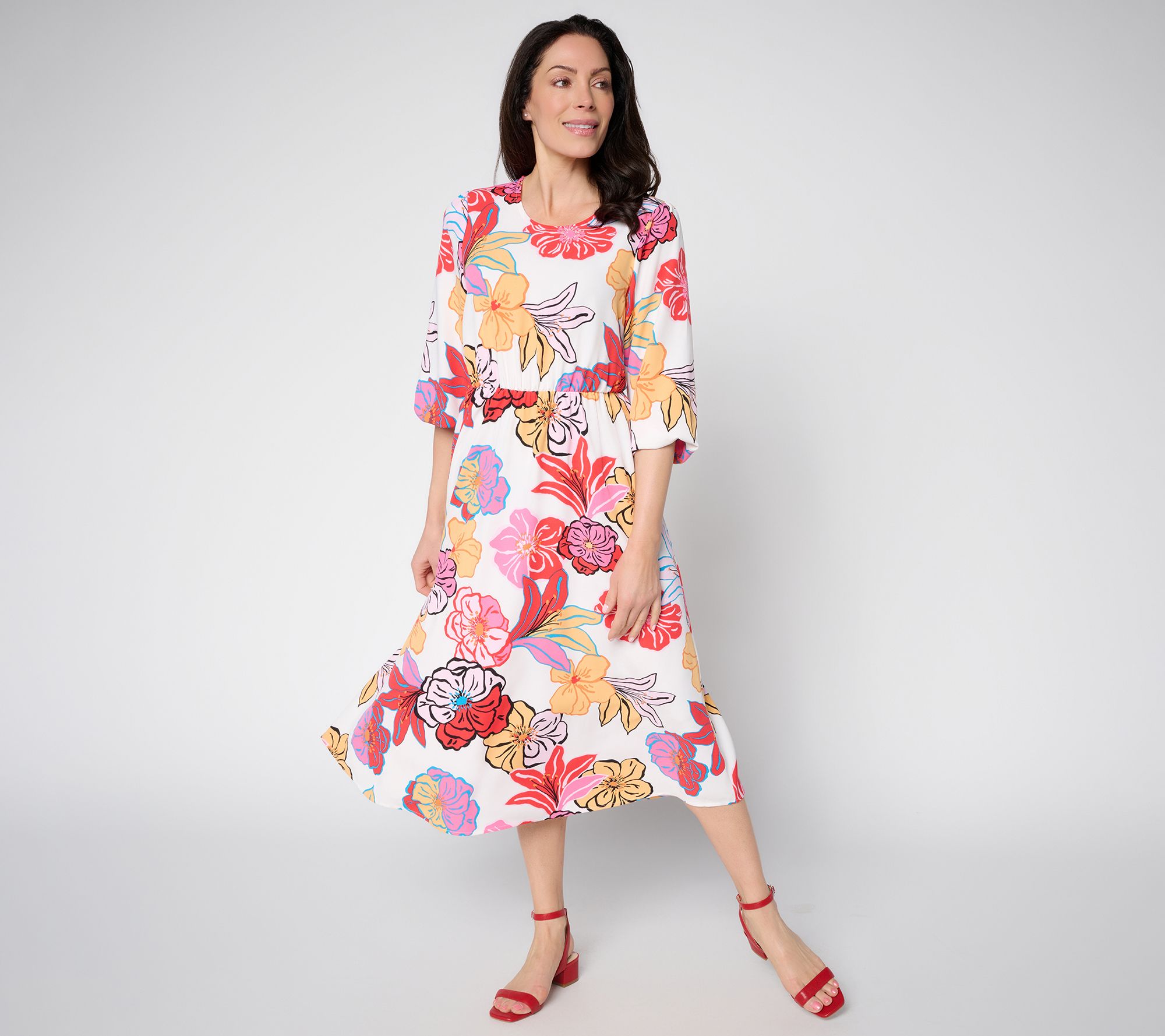 Studio Park x Mary DeAngelis Regular 3/4 Sleeve Scoop Neck Midi Dress