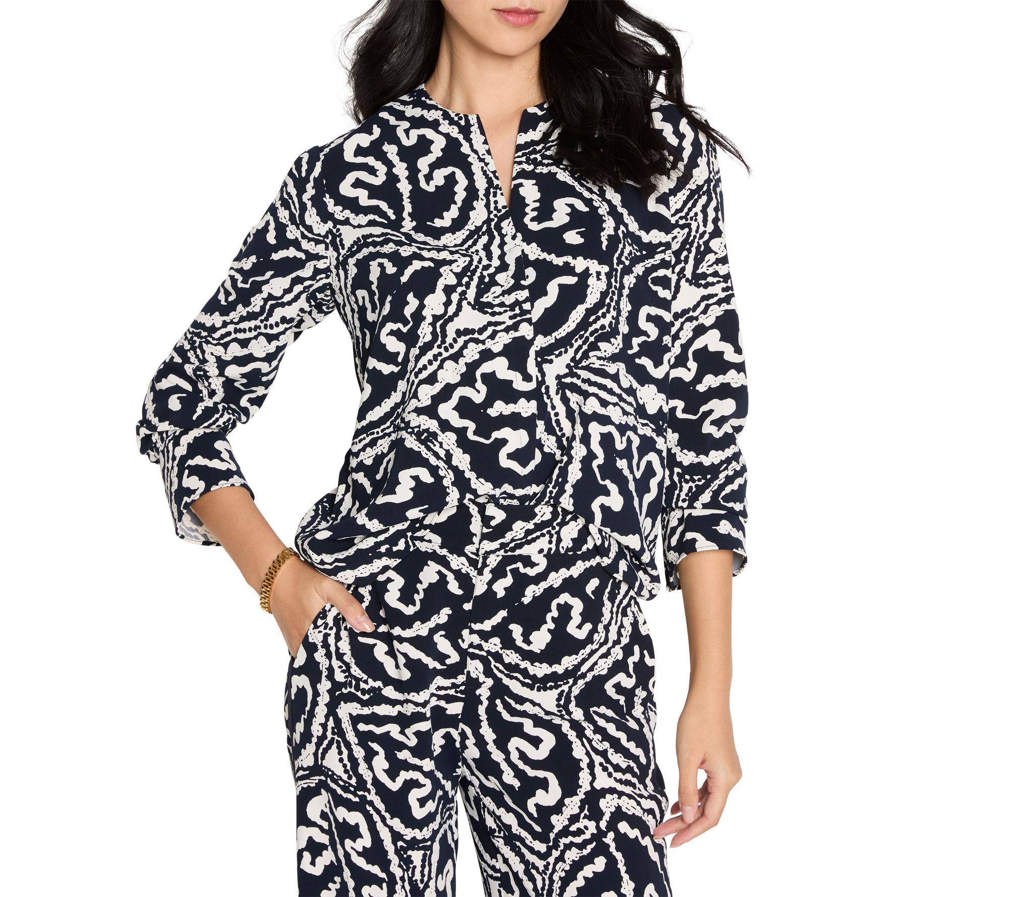 NIC+ZOE Indigo Leaf Double Crepe Top