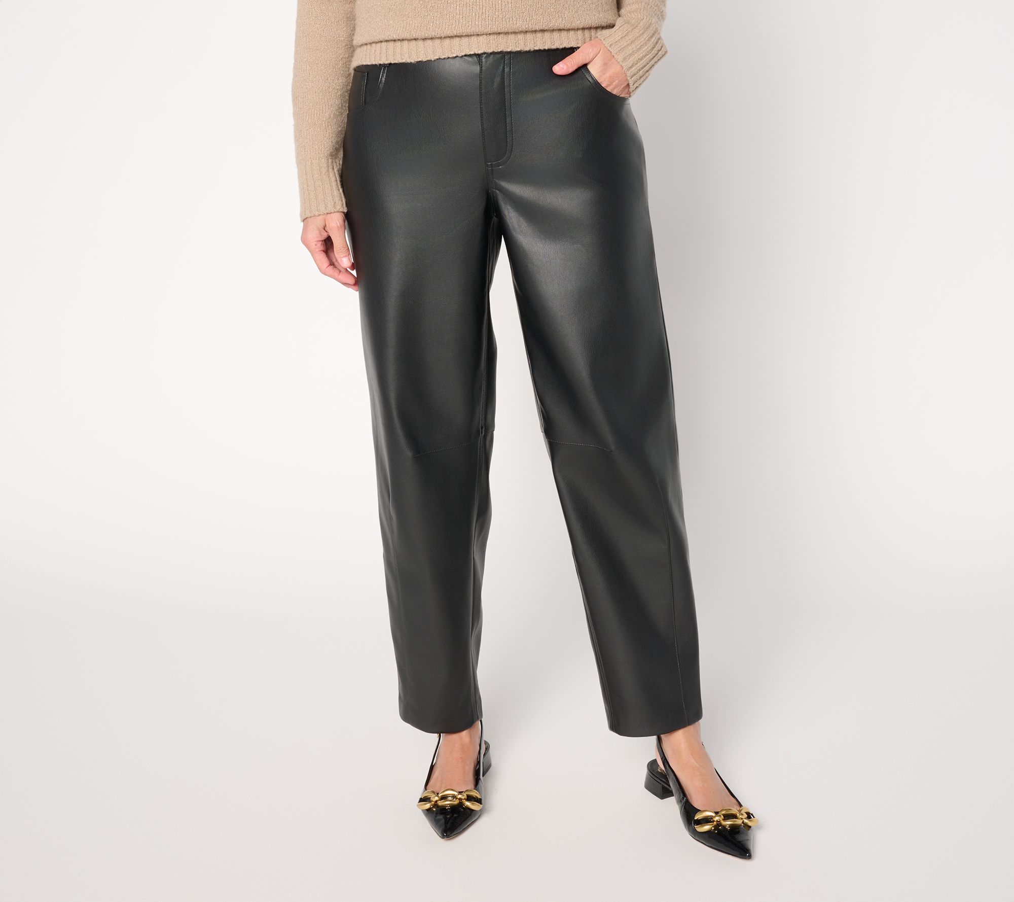 "As Is" Carla Rockmore Collection Reg Faux Leather Barrel Leg Pant