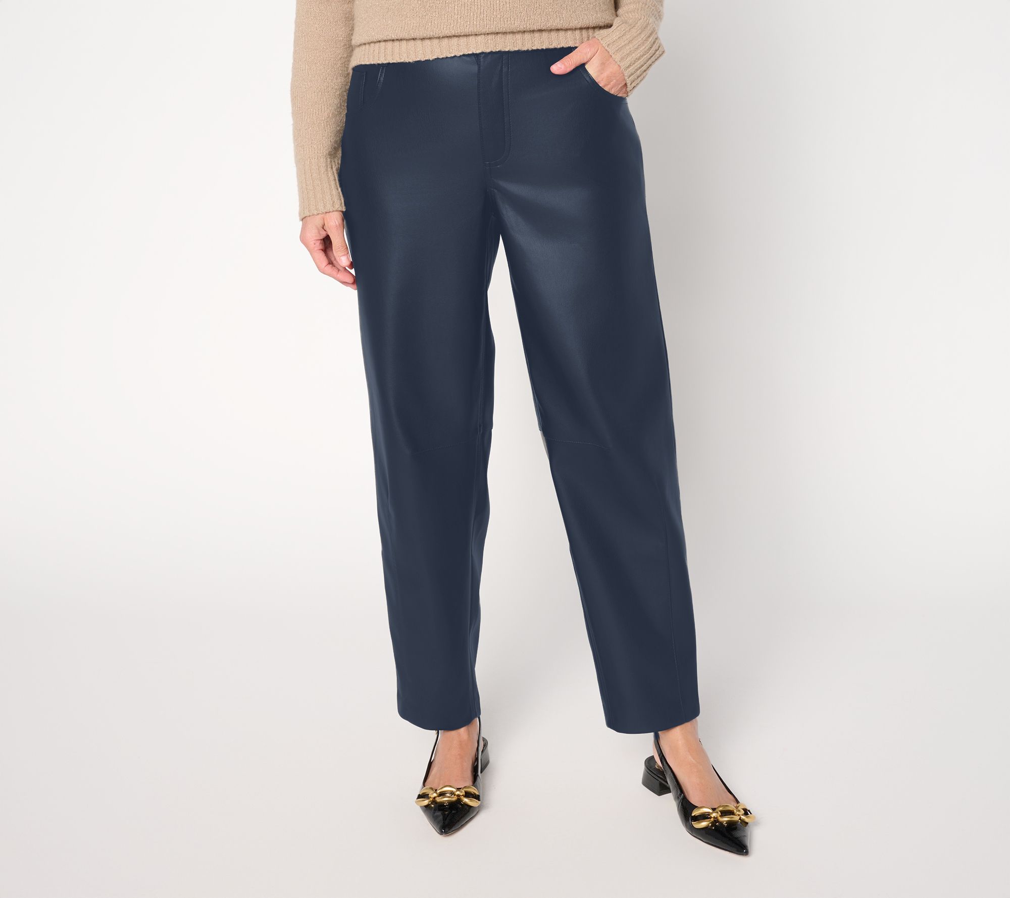 "As Is" Carla Rockmore Collection Reg Faux Leather Barrel Leg Pant
