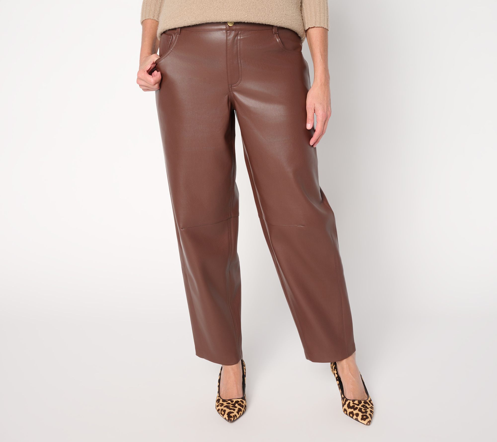"As Is" Carla Rockmore Collection Reg Faux Leather Barrel Leg Pant