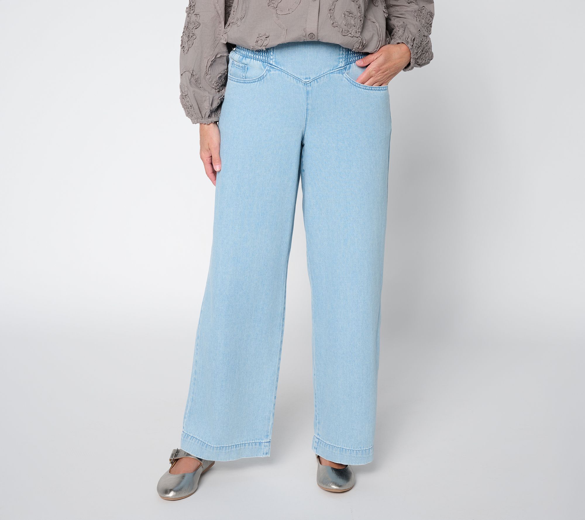 LOGO by Lori Goldstein Petite Indigo Full Lngth Chambray Pants