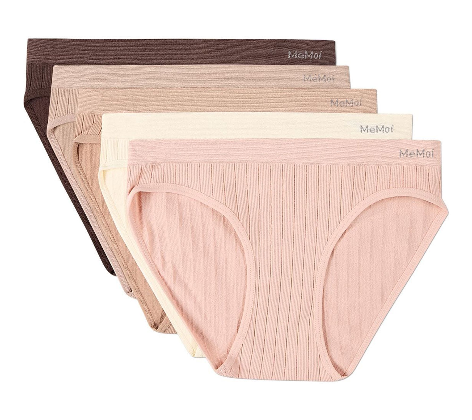 Memoi Women's Set of 5 Seamless Wide-Rib BikiniPanties