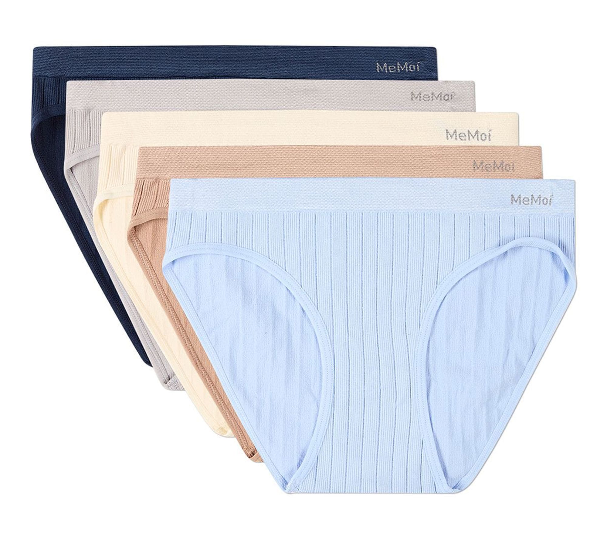 Memoi Women's Set of 5 Seamless Wide-Rib BikiniPanties