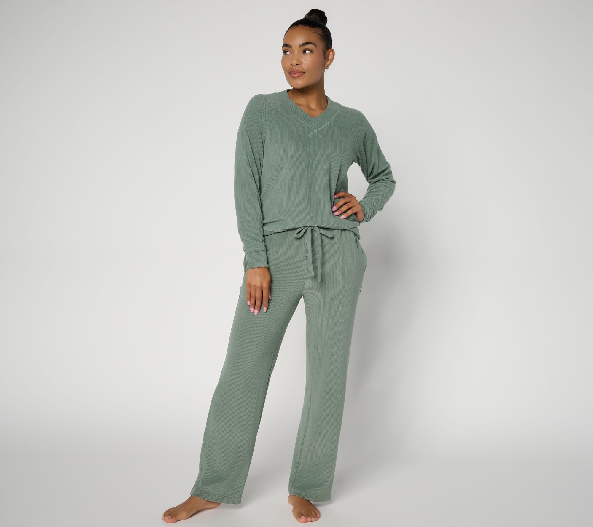 Berkshire Homewear Rib Microfleece V-Neck Pullover Set