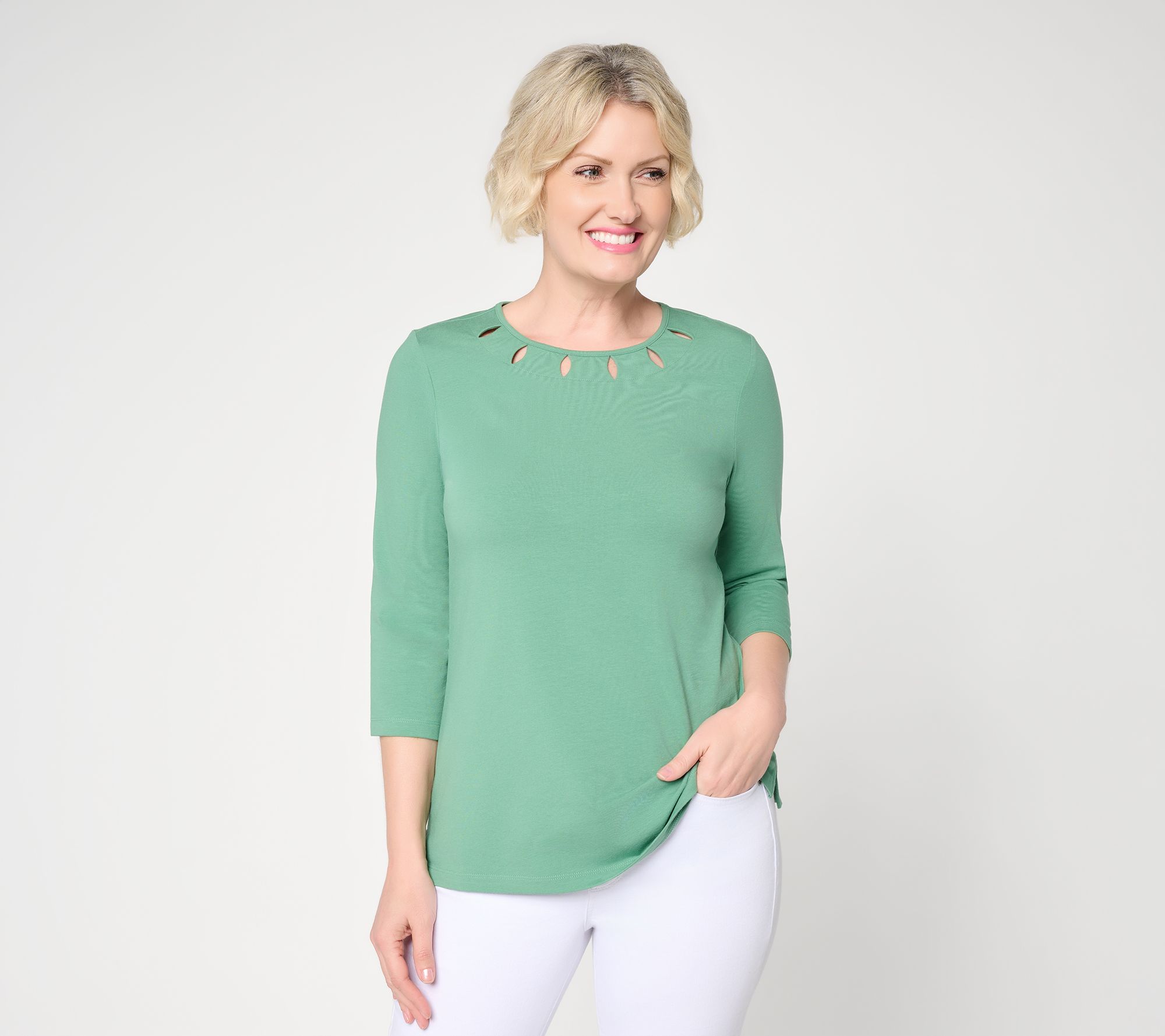 Denim & Co. Essentials Regular Perfect Jersey Keyhole Top