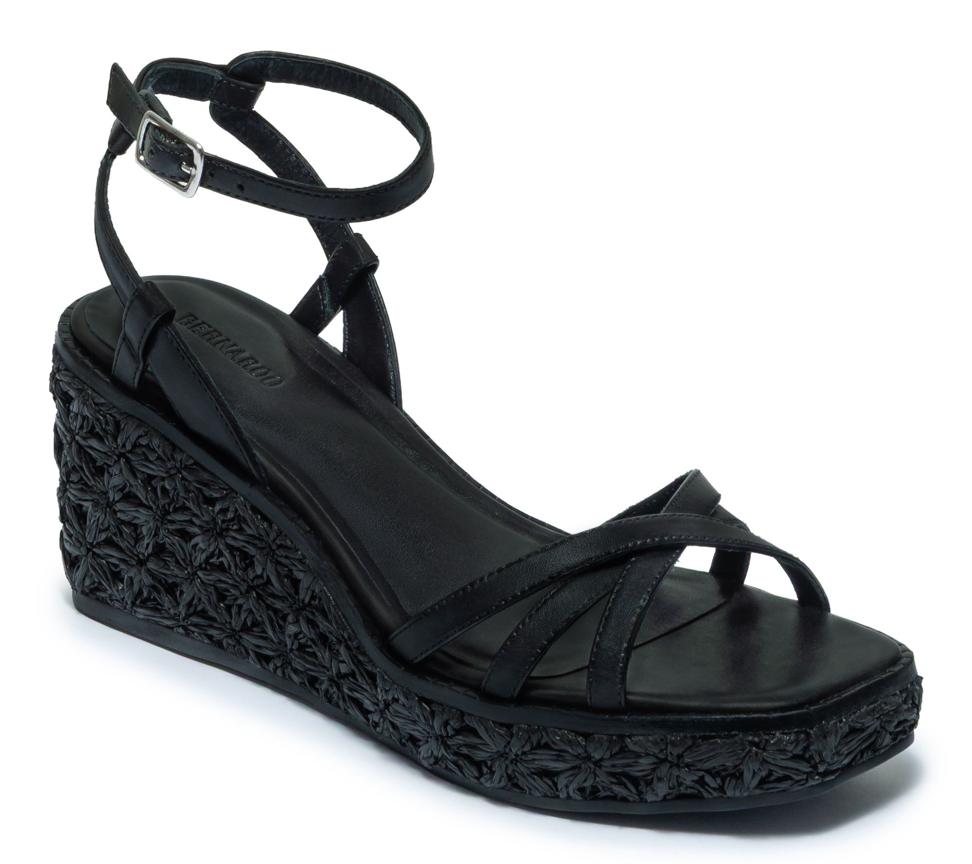 Bernardo Leather and Raffia Wedge Sandal - Cairo