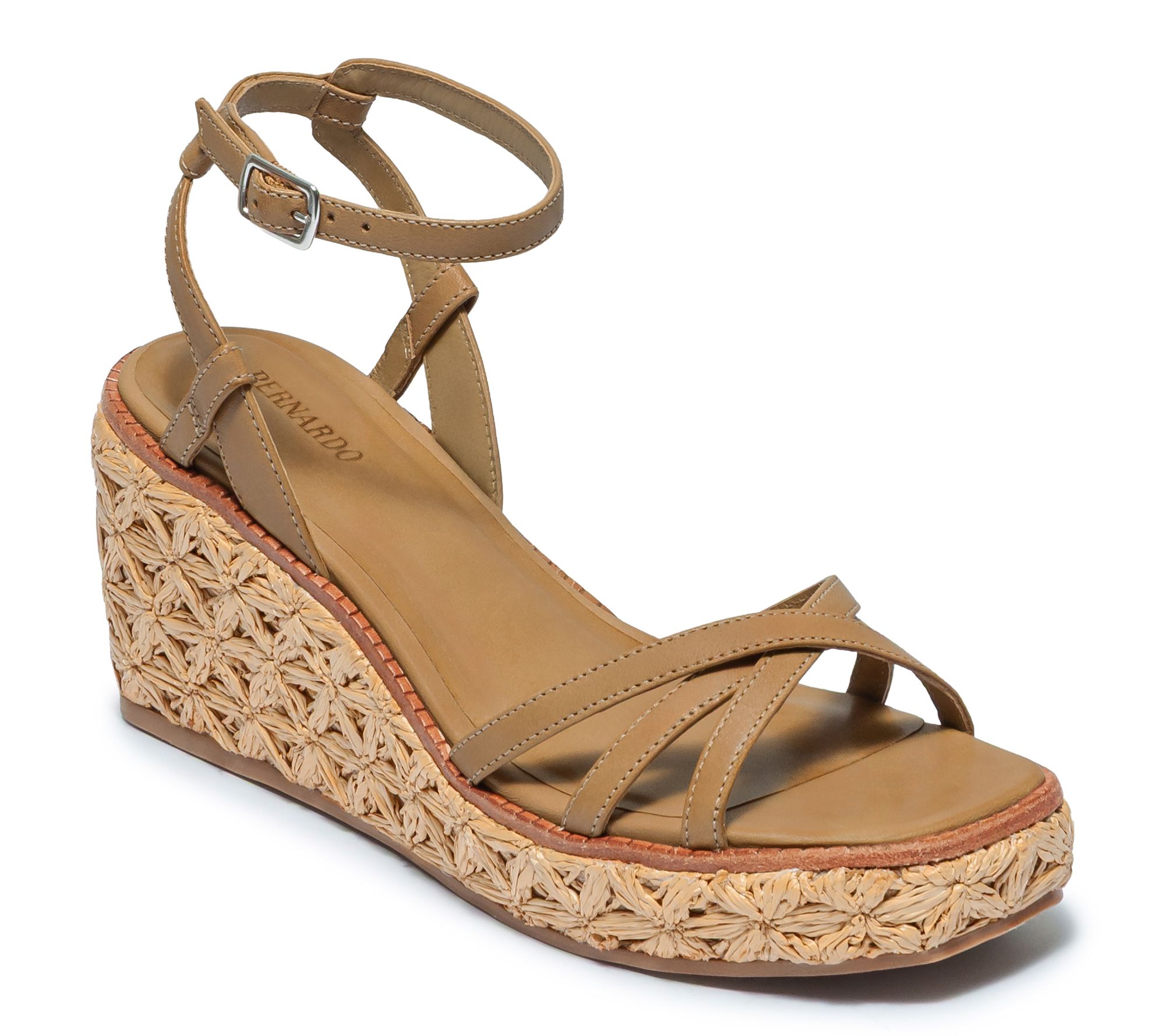 Bernardo Leather and Raffia Wedge Sandal - Cairo