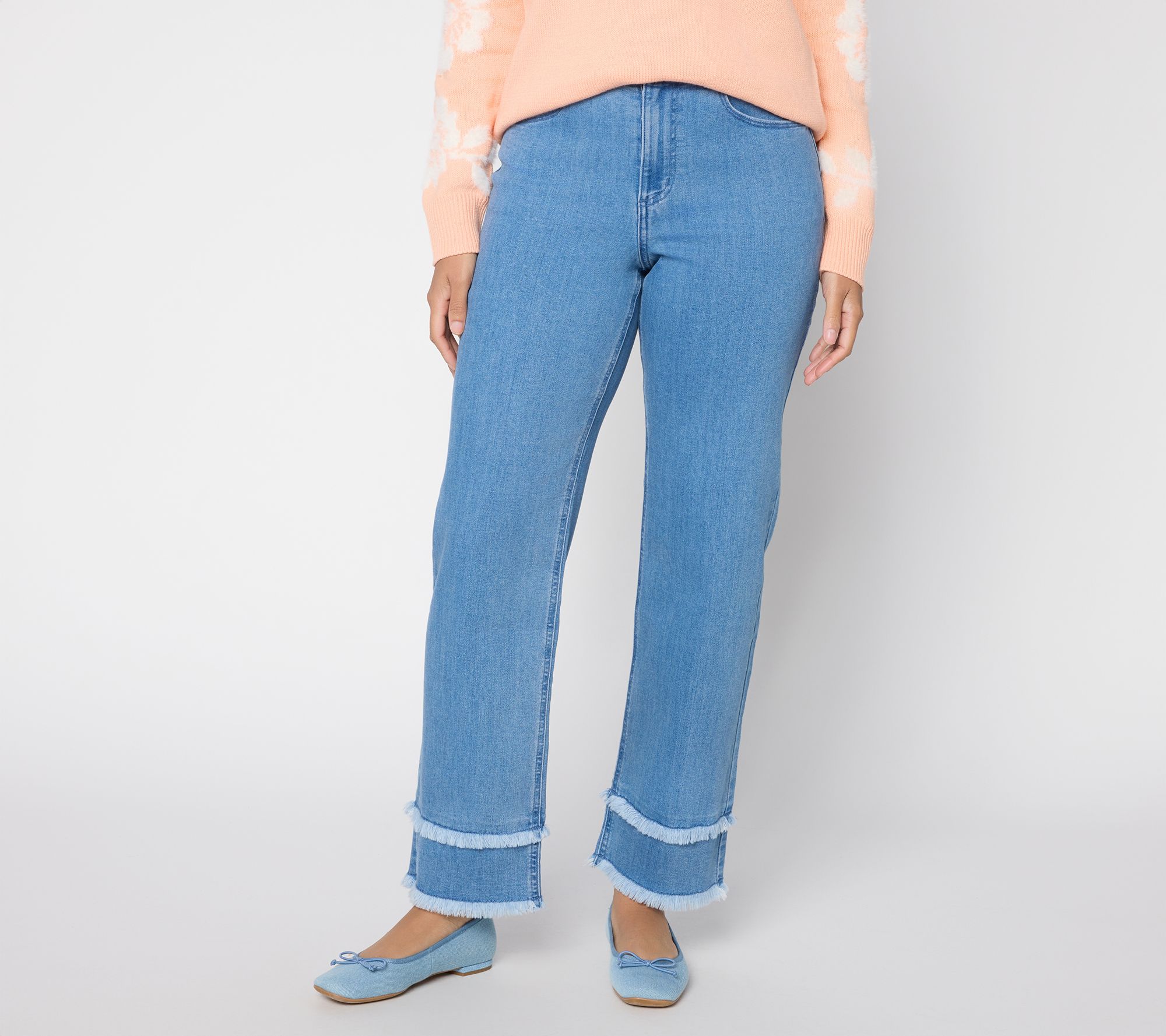 "As Is" Susan Graver Reg Wide Leg Ankle Jean with Hem Detail