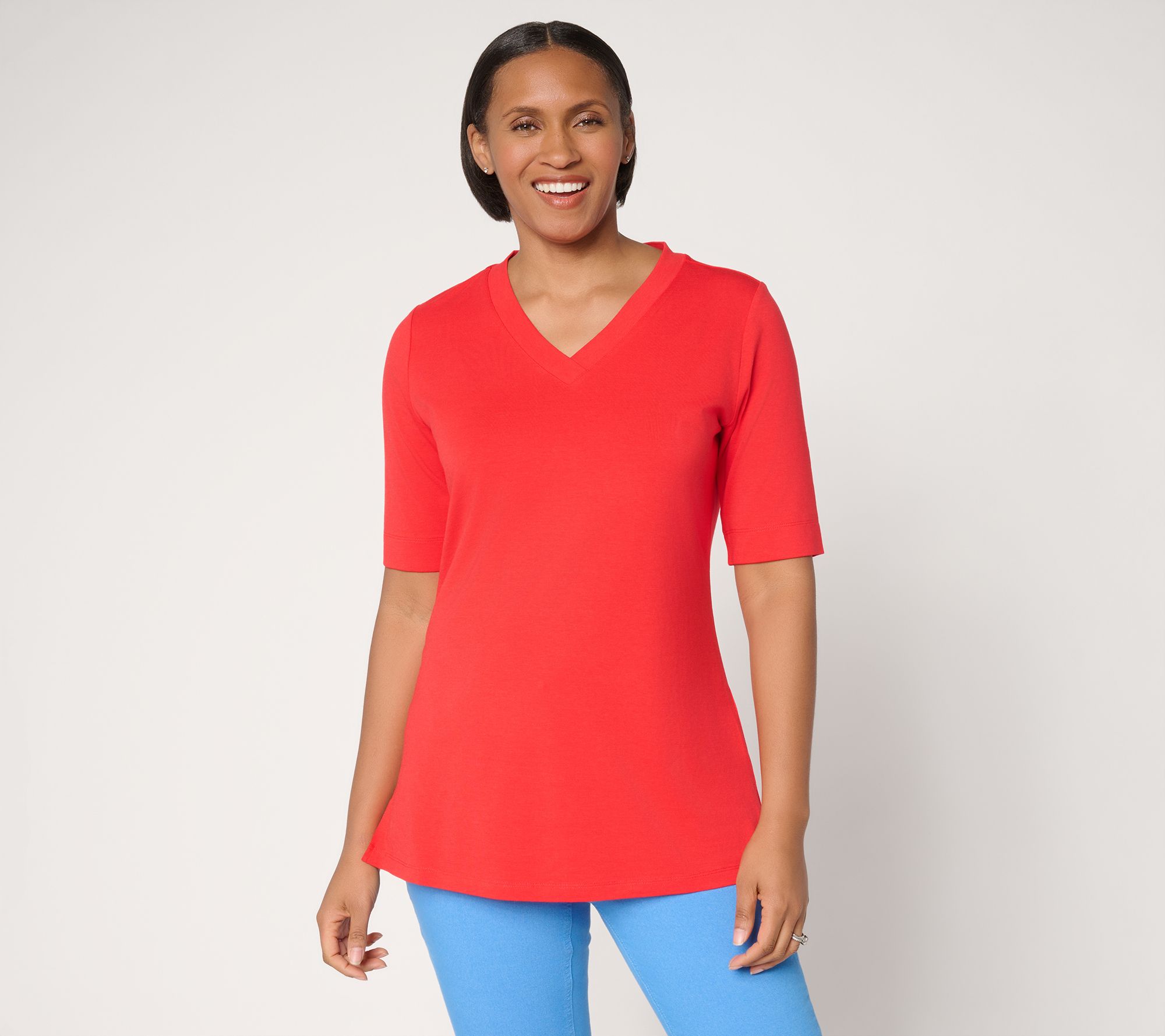 "As Is" Denim & Co. Essentials Regular So Soft Jersey V-Neck Tunic