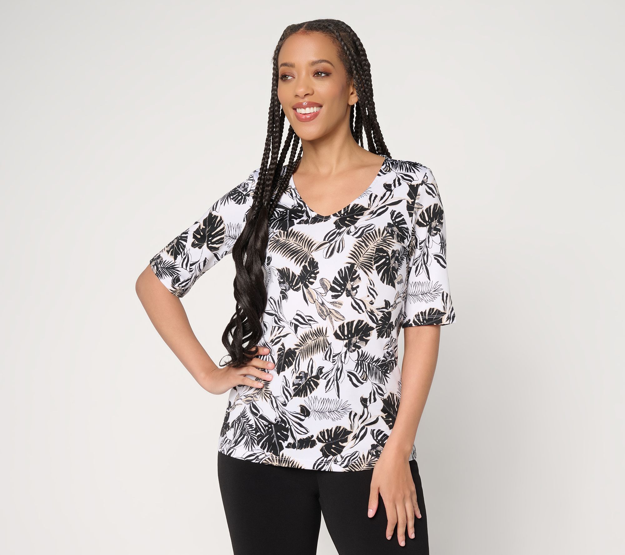 "As Is" Susan Graver Printed Butterknit V-Neck Elbow Sleeve Top
