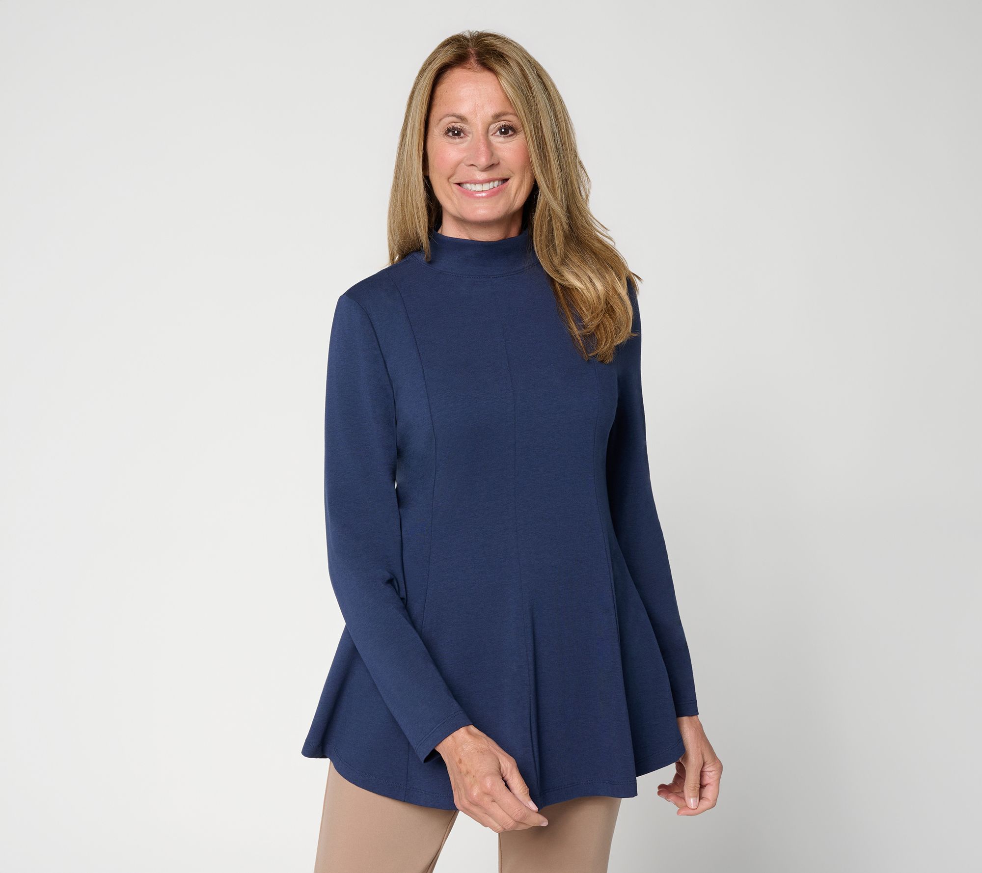 Denim & Co. Essentials Petite Favorite Jersey Mock Neck Tunic