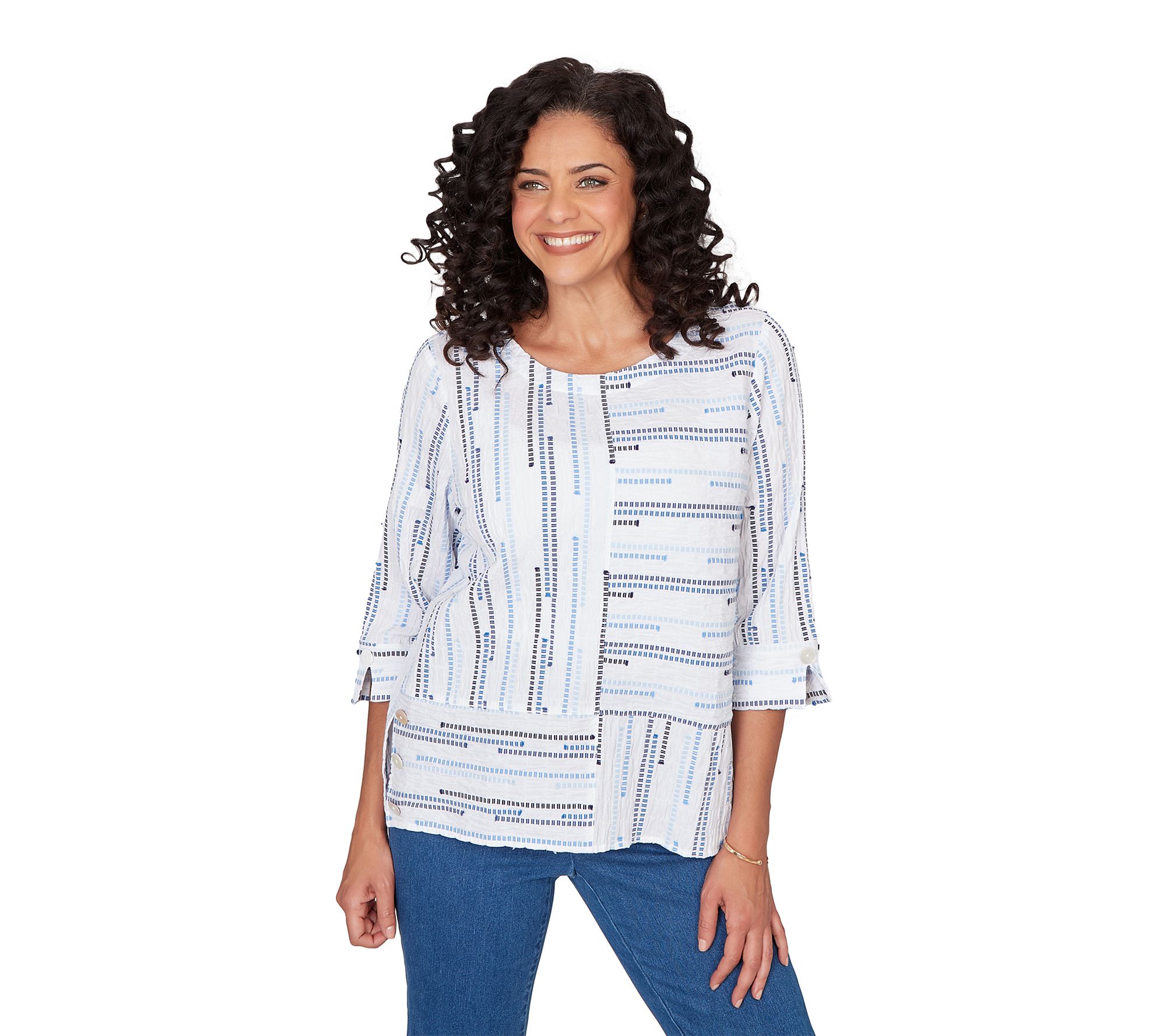  Alfred Dunner Women's Spliced Jacquard Stripe Top