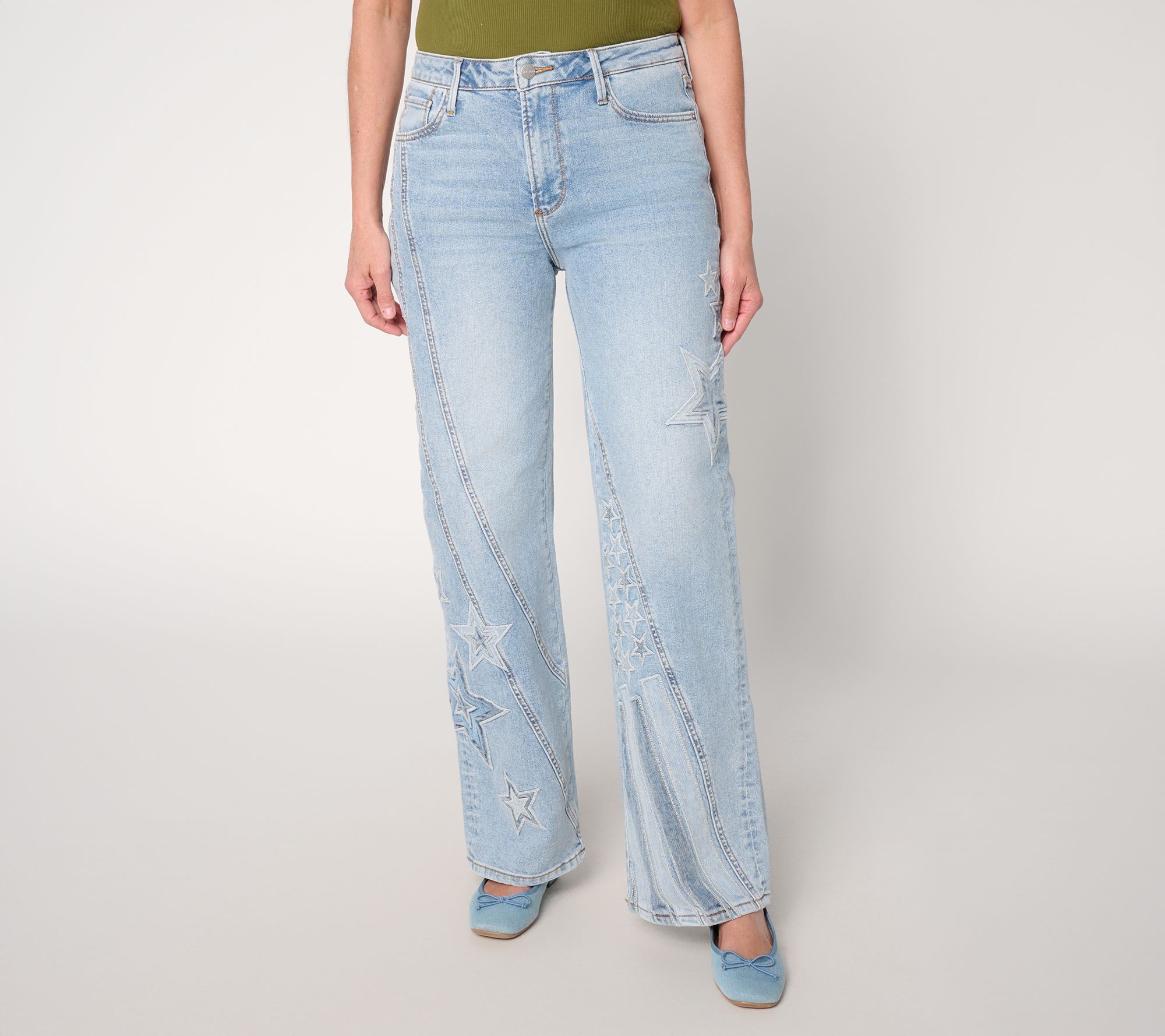 "As Is" Driftwood Jeans IRA Straight Leg Jeans - Patriotic Patch