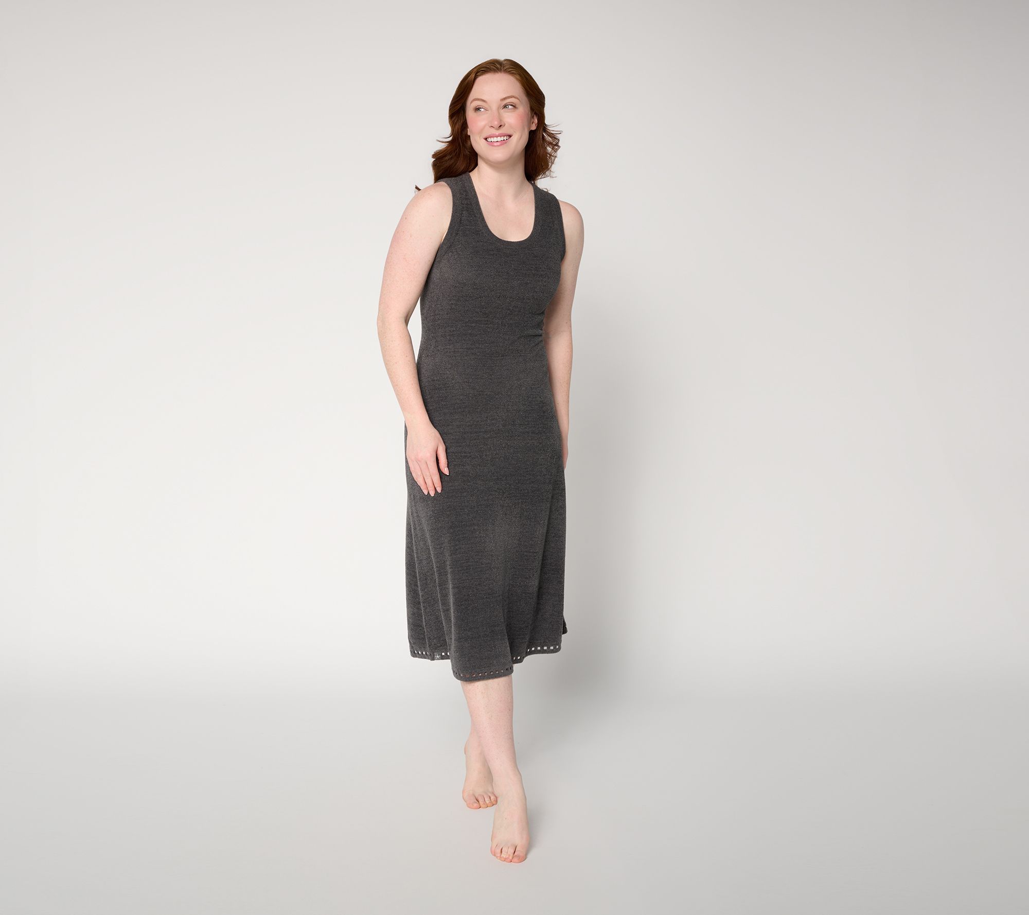 "As Is" Barefoot Dreams Reg CozyChic UltraLiteSquare Trim Midi Dress