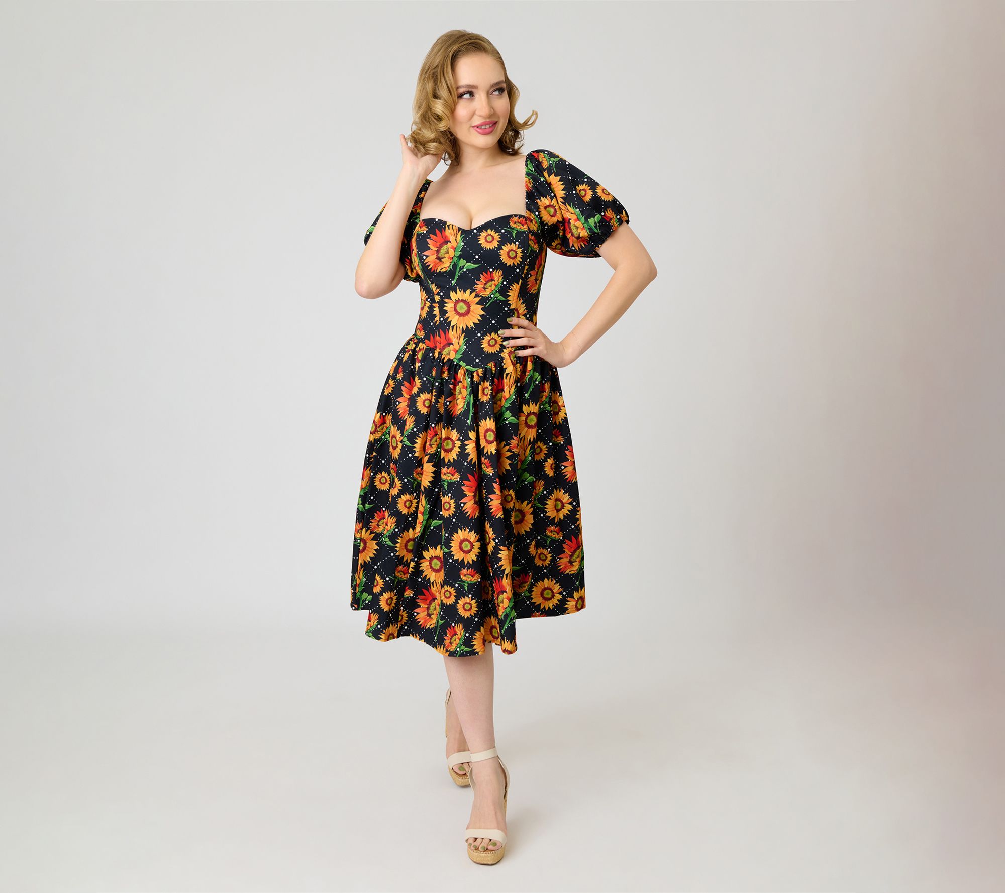 Smak Parlour Black & Sunflower Sweetheart SwingDress