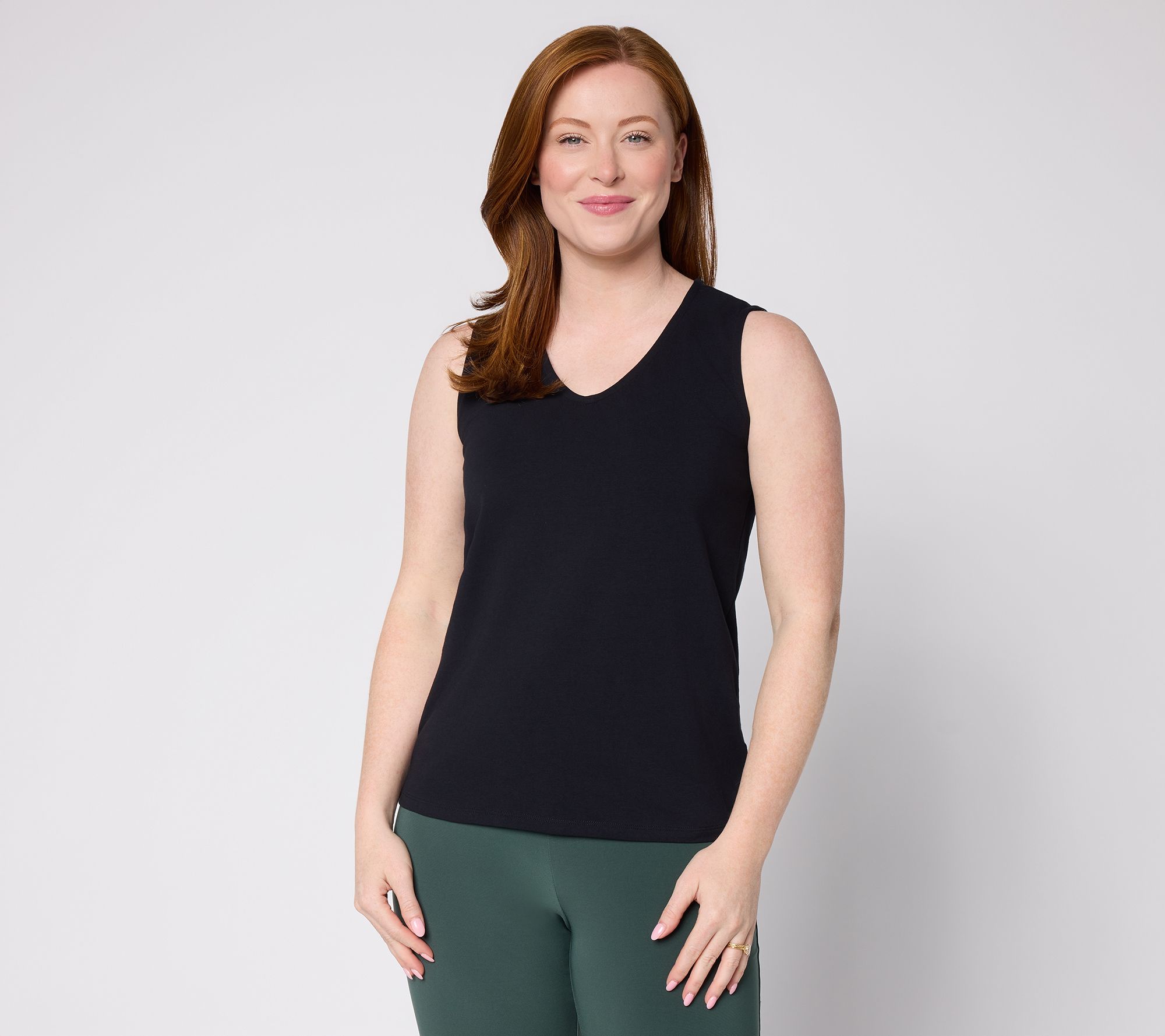"As Is" Women with Control Washed Cotton V-Neck Sleeveless Top