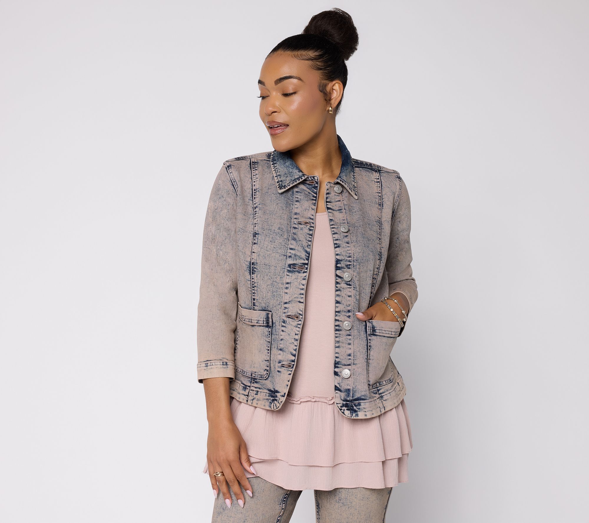 "As Is" LOGO by Lori Goldstein Acid Wash Denim Jacket