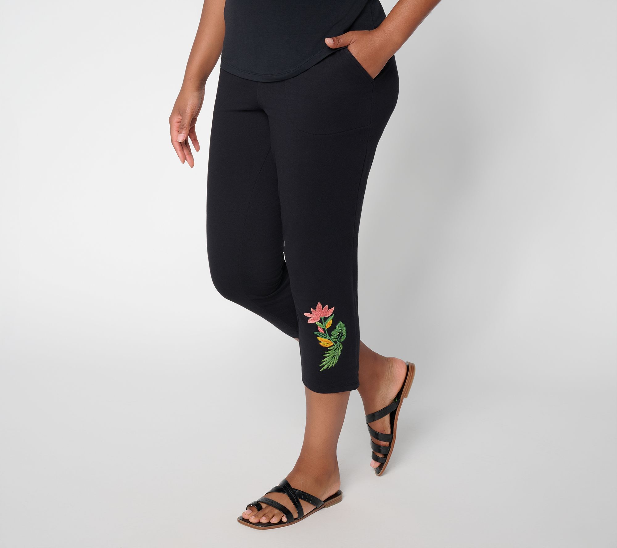 "As Is" Denim & Co. Regular French Terry Slim-Leg Crop Pants