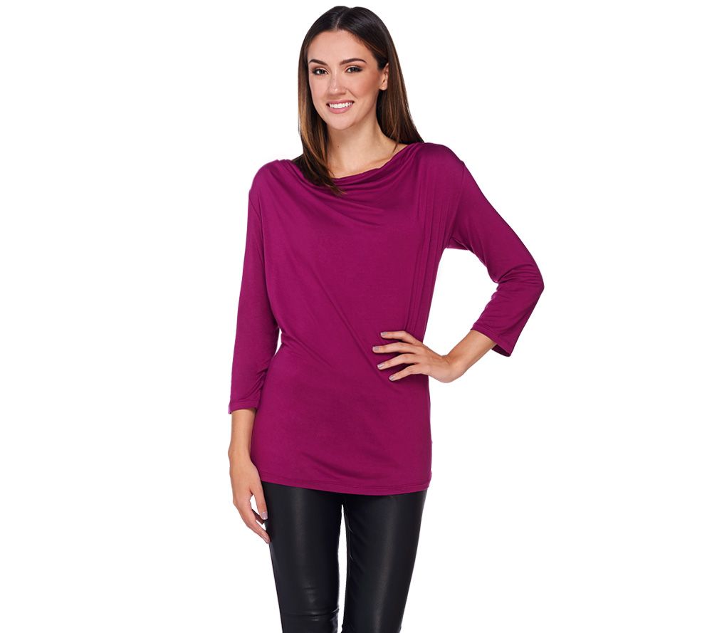 H by Halston Draped Wrap Back Long Sleeve Knit Top - QVC.com