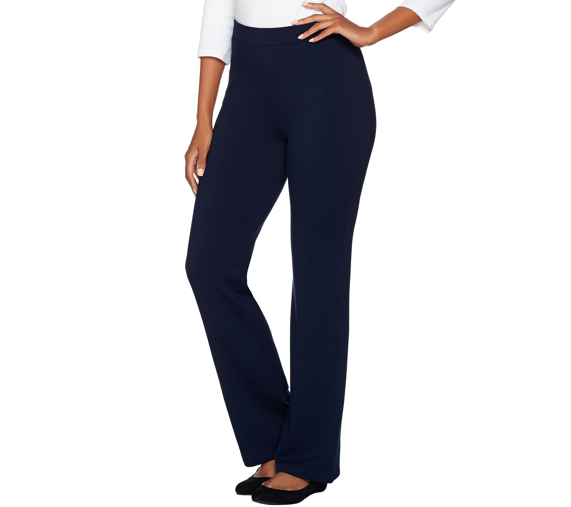 Susan Graver Weekend Brushed Back Knit Mini Boot Cut Pants - QVC.com