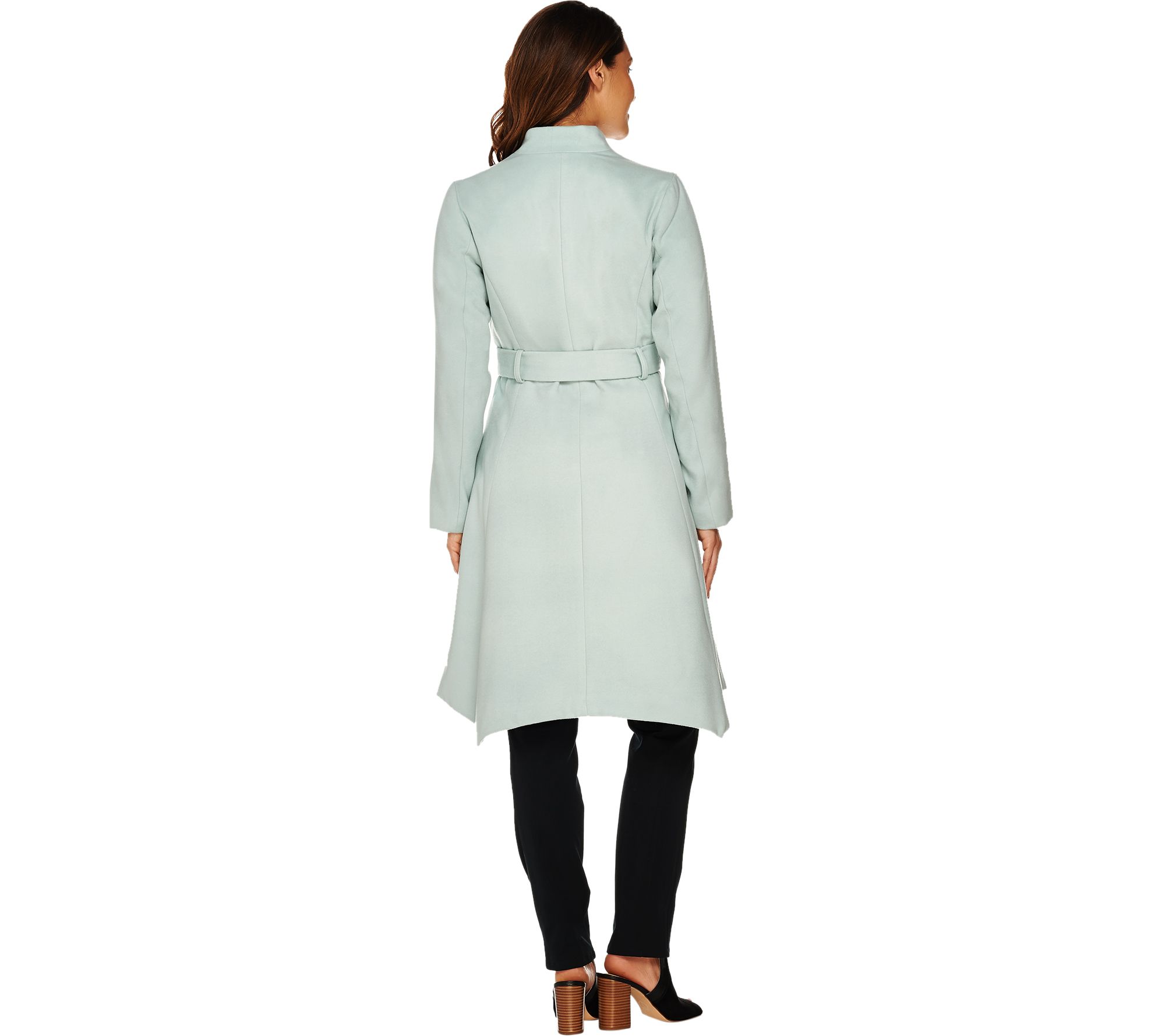 H by Halston Wrap Front Belted Coat with Asymmetric Hem - QVC.com