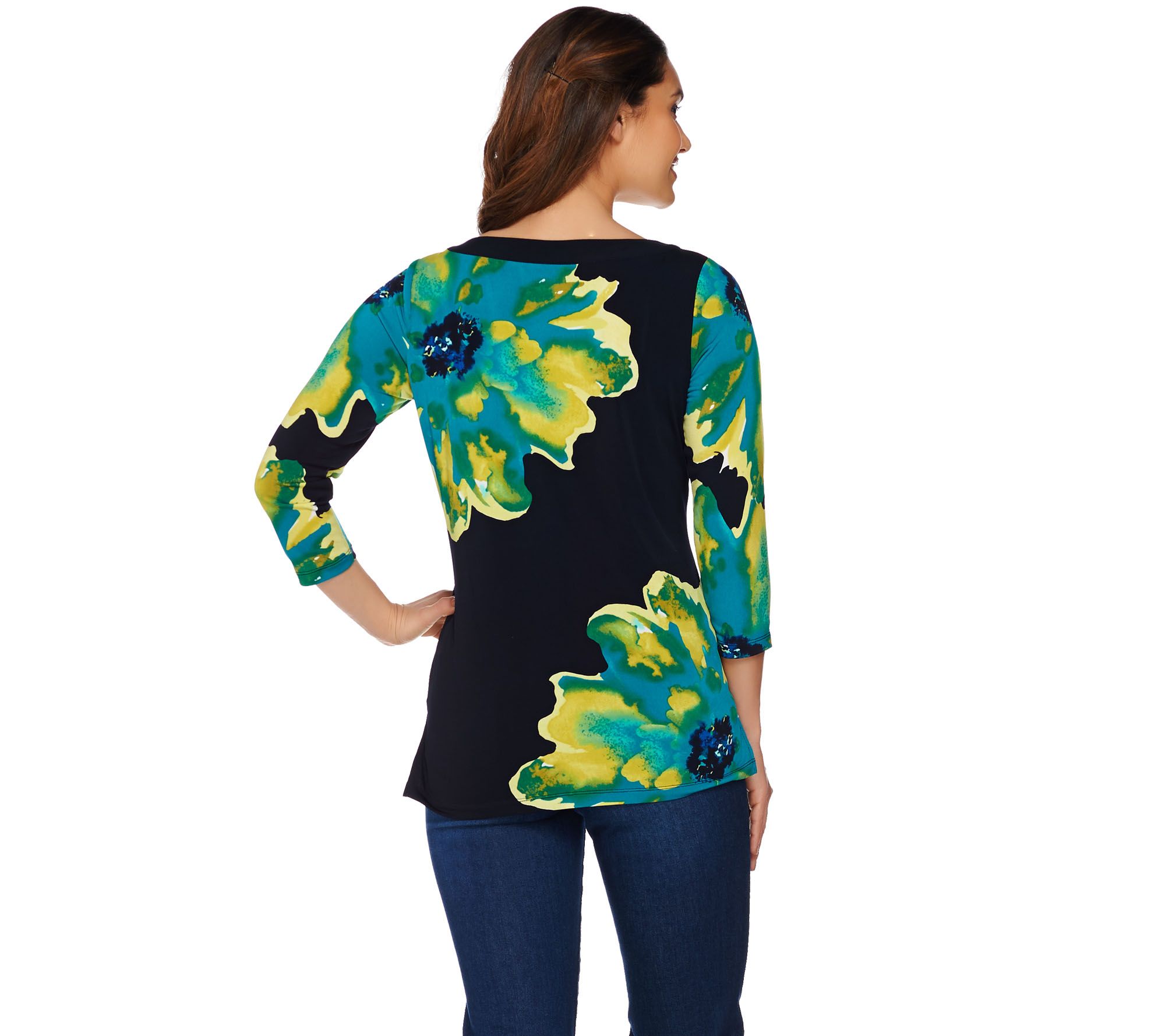 As Is Susan Graver Artisan Printed Liquid Knit Embellished Top