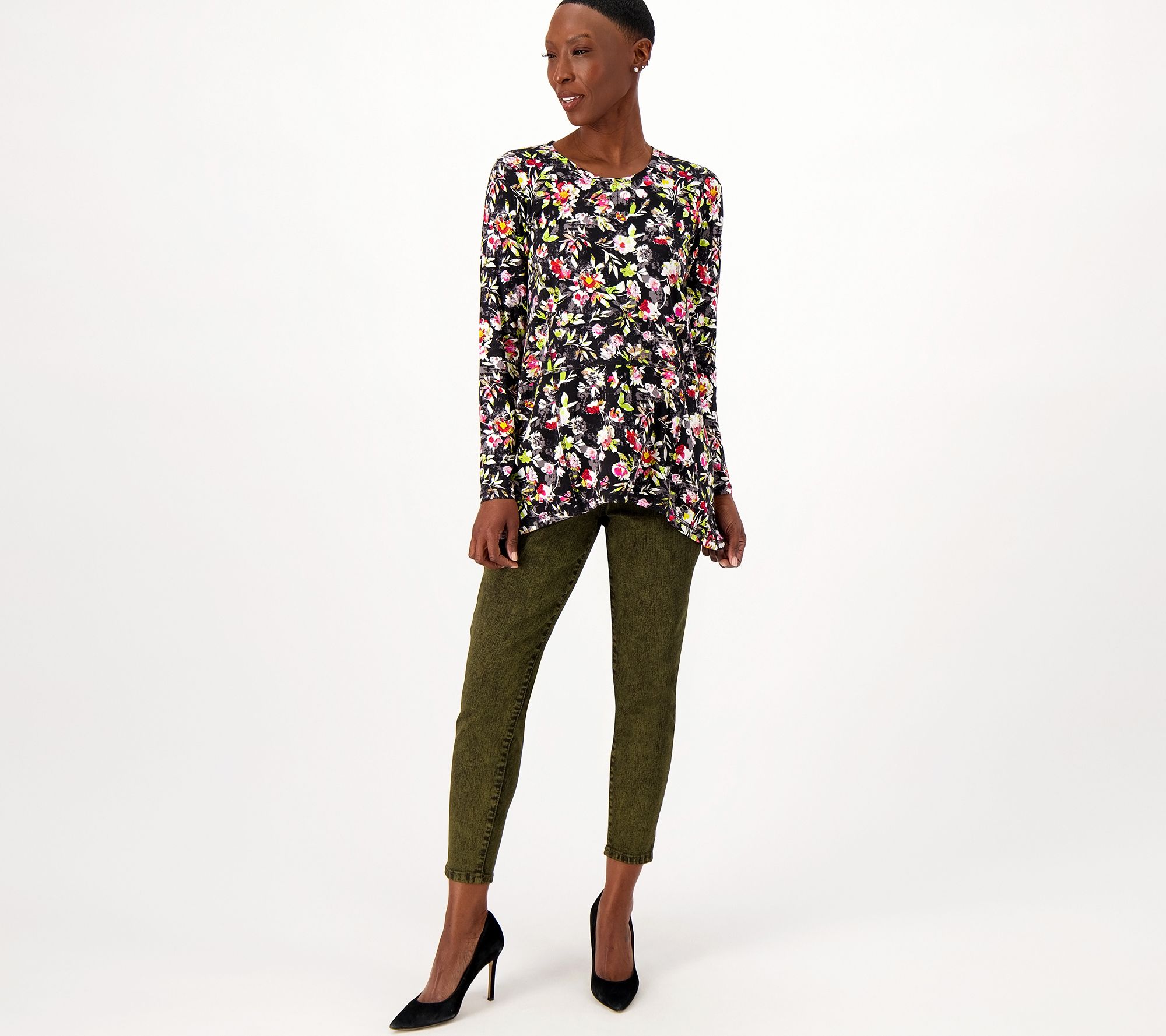 LOGO By Lori Goldstein Printed Rayon 230 Top With Contrast, 42% OFF