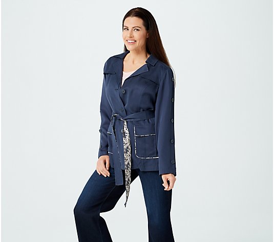 Laurie Felt Belted Utility Jacket with Contrast Print Details