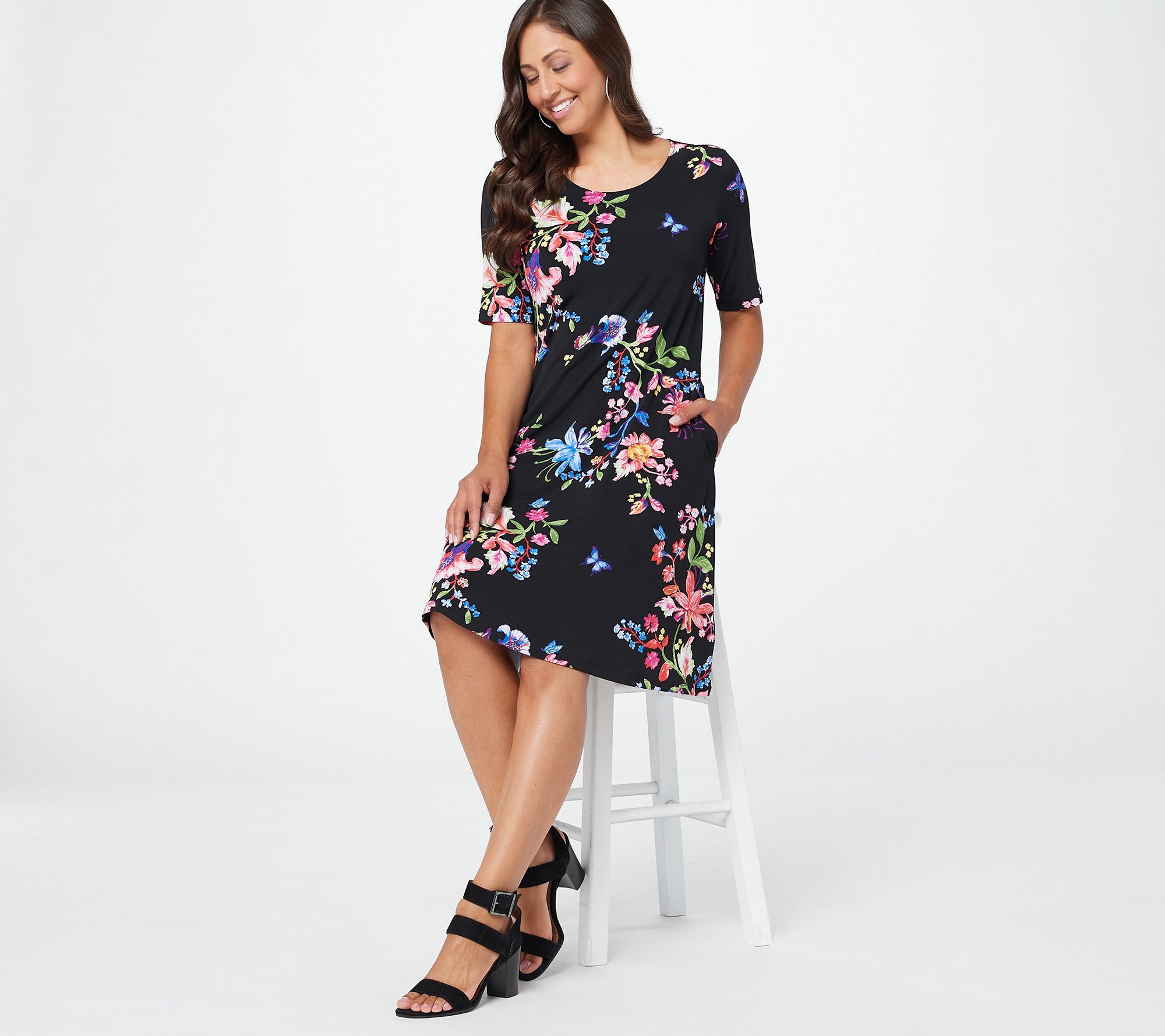 Susan Graver Print or Solid Liquid Knit Fit & Flare Dress