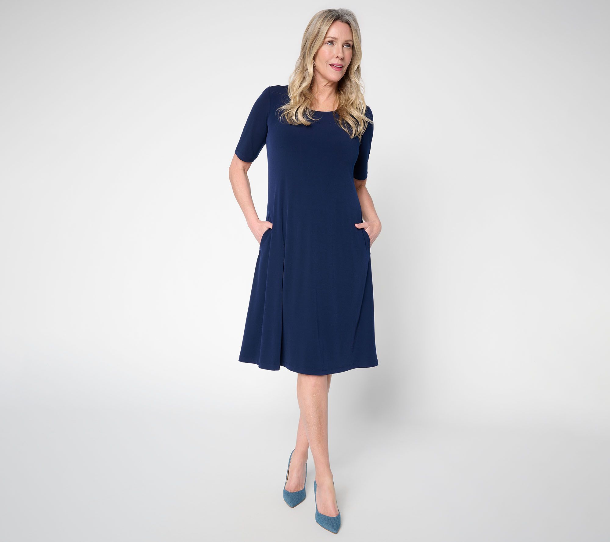 Susan Graver Print or Solid Liquid Knit Fit & Flare Dress