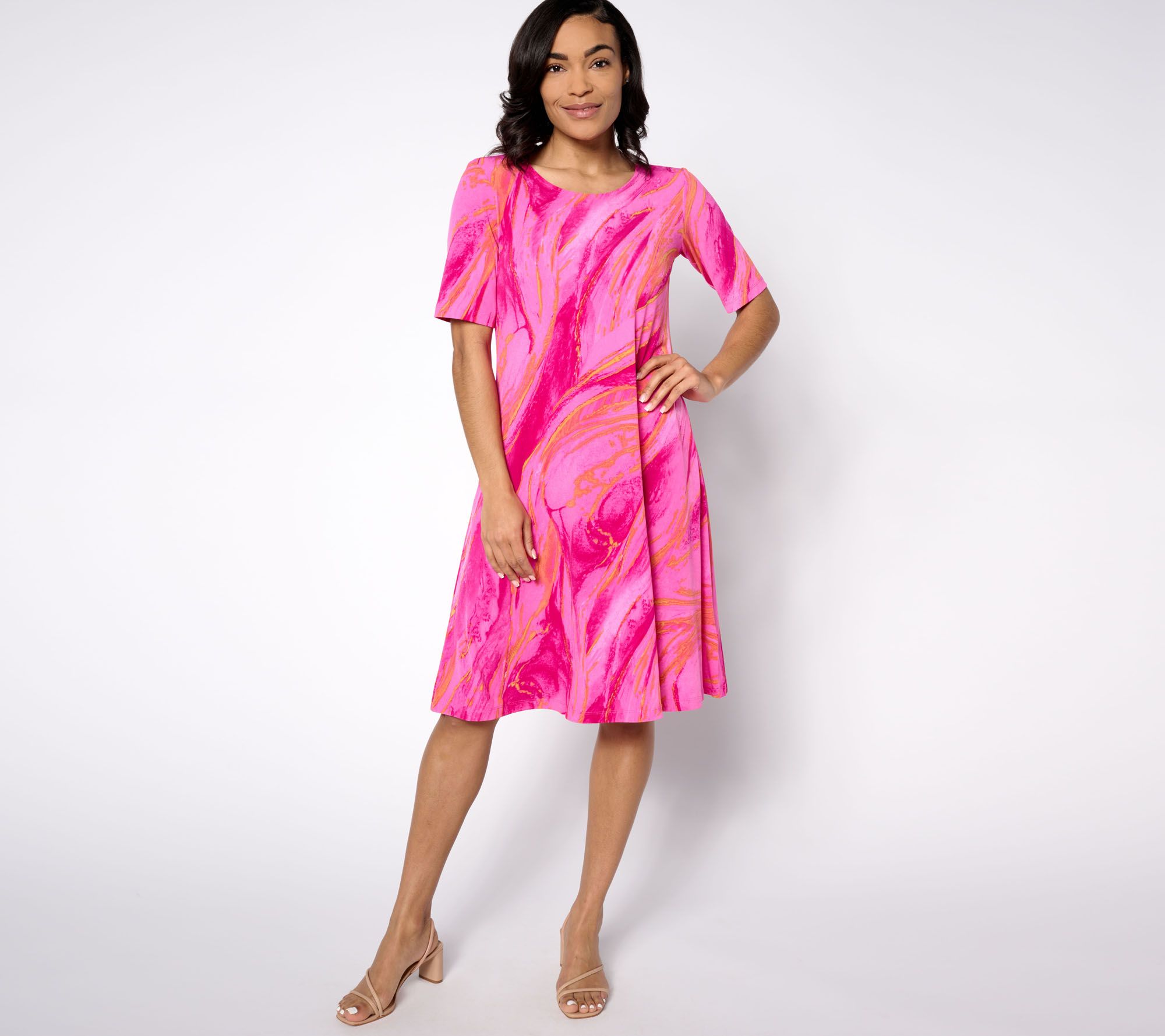 Susan Graver Print or Solid Liquid Knit Fit & Flare Dress