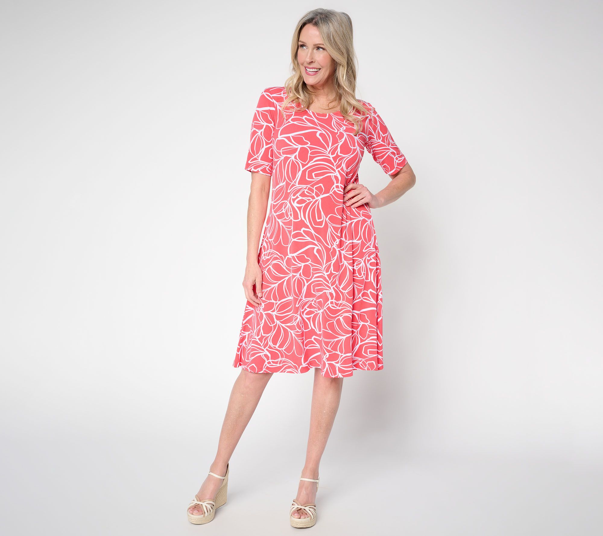 Susan Graver Print or Solid Liquid Knit Fit & Flare Dress