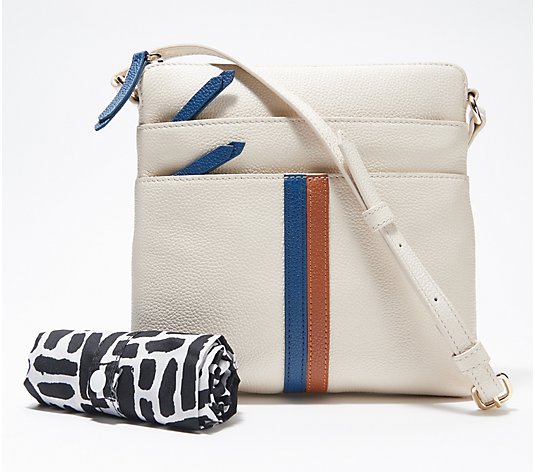 Real Simple Pebble Leather Multi-Zip Crossbody with RFID