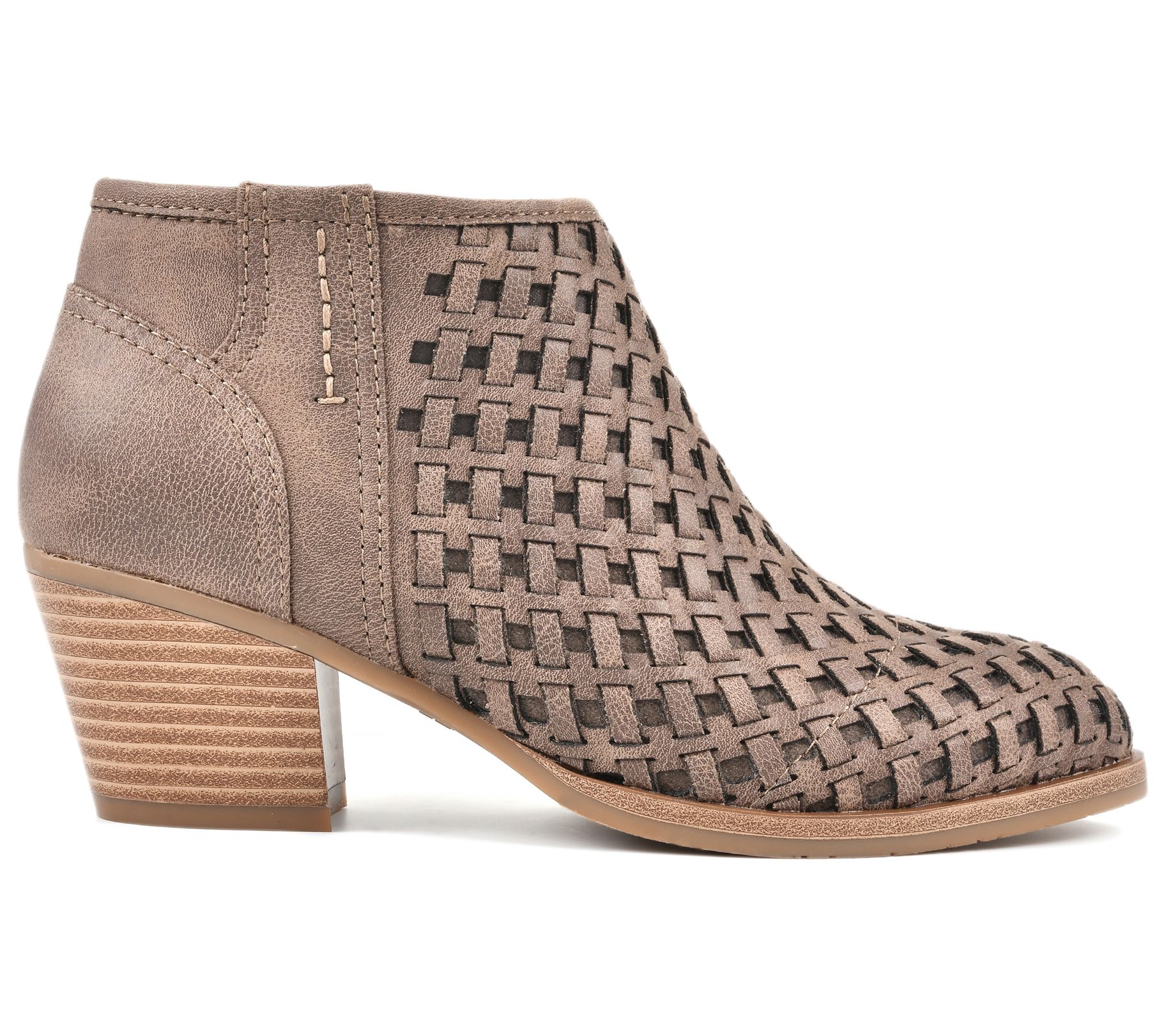 stacked heel leather booties