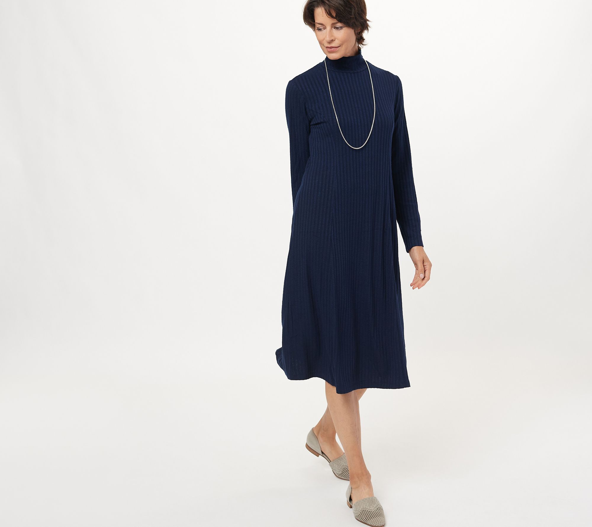 Y.A.S Petite ribbed roll neck sweater midi dress in blue