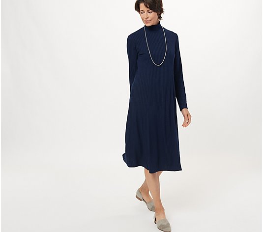 Susan Graver Petite Sweater Rib Knit Mock-Neck Midi Dress