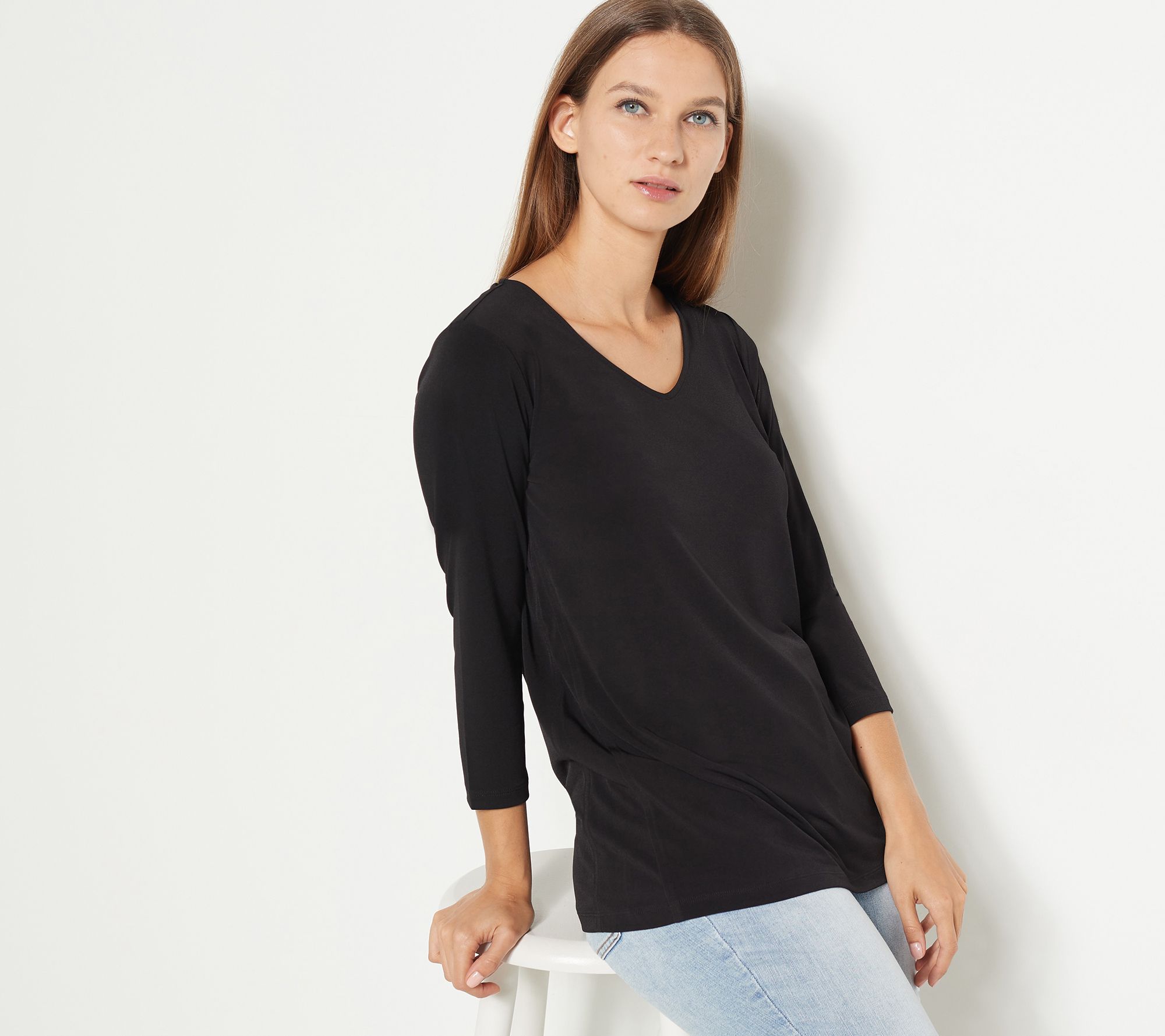 Susan Graver Petite Modern Essentials Liquid Knit 3/4 Sleeve Tunic