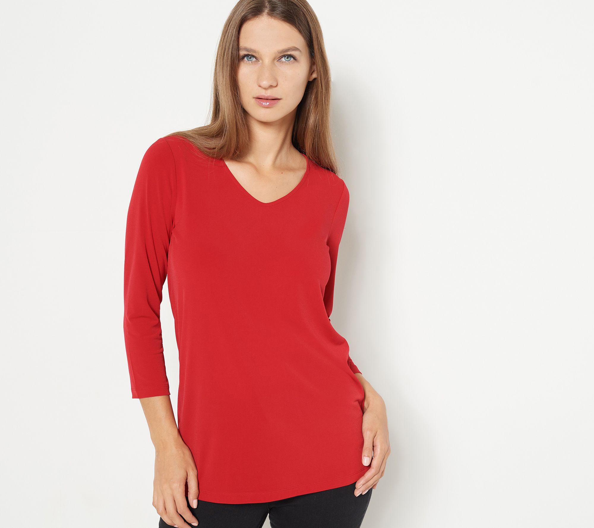 Susan Graver Petite Modern Essentials Liquid Knit 3/4 Sleeve Tunic